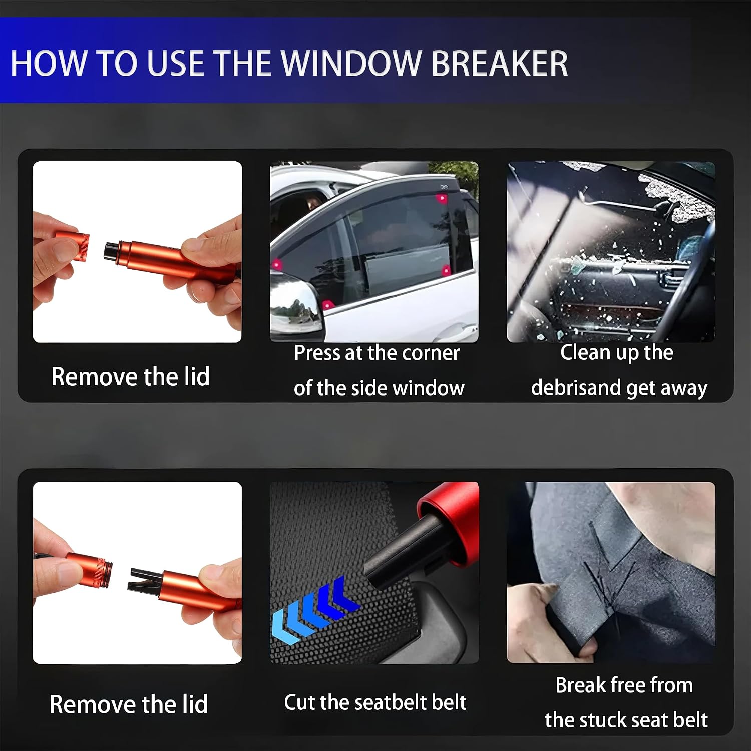 Car Emergency Escape Tool Kit - 4PCS Window Breaker & Seatbelt Cutter Set, Safety Rescue Gear for Vehicles, Waterproof Glass Breaker for Car Emergencies