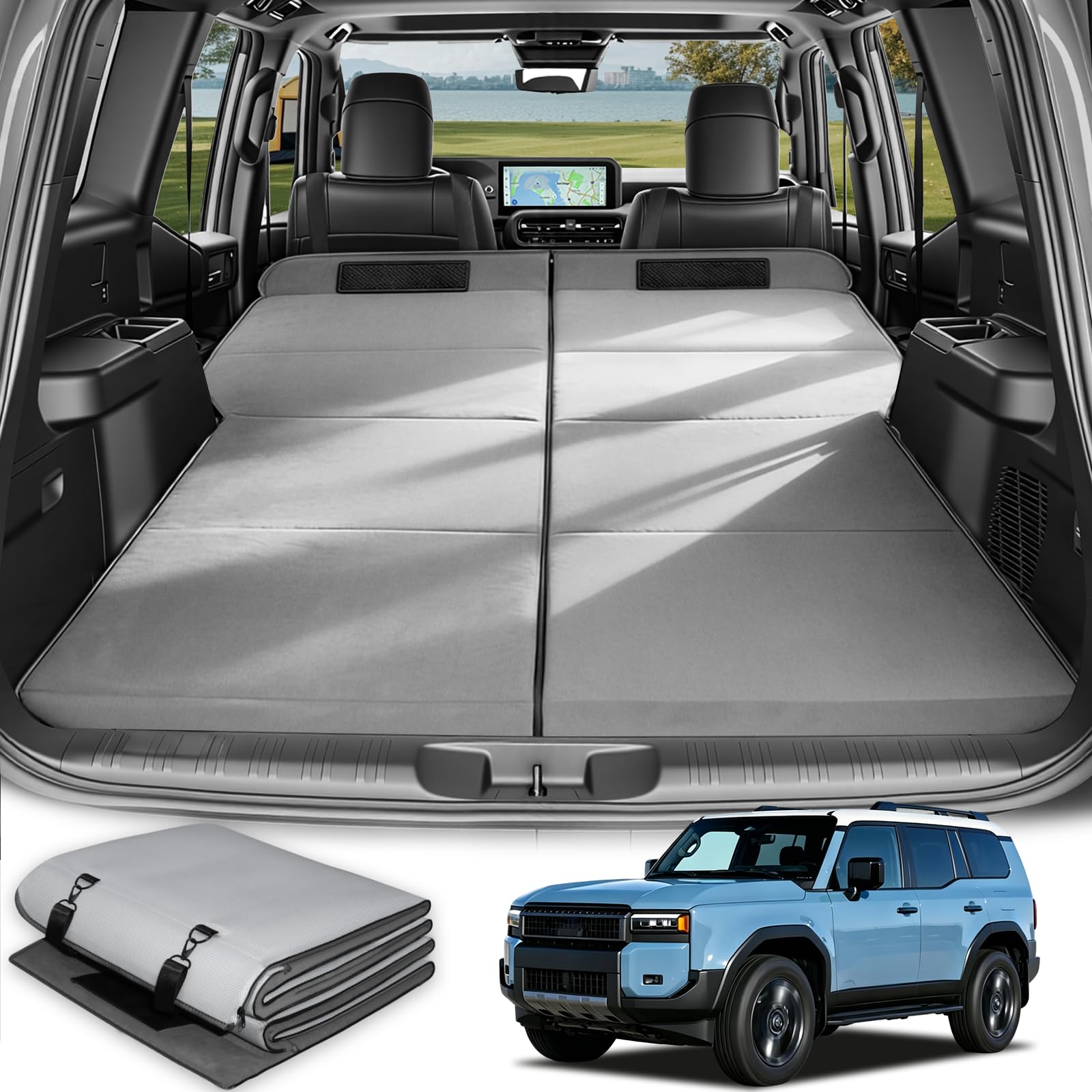 Car Bed for Toyota Land Cruiser, Foldable Non Inflatable Memory Foam Camping Mattress, Thickened Portable SUV Trunk Sleeping Pad, Air Mattress Upgrade for Family Camping Essentials, Gifts for Car Guys