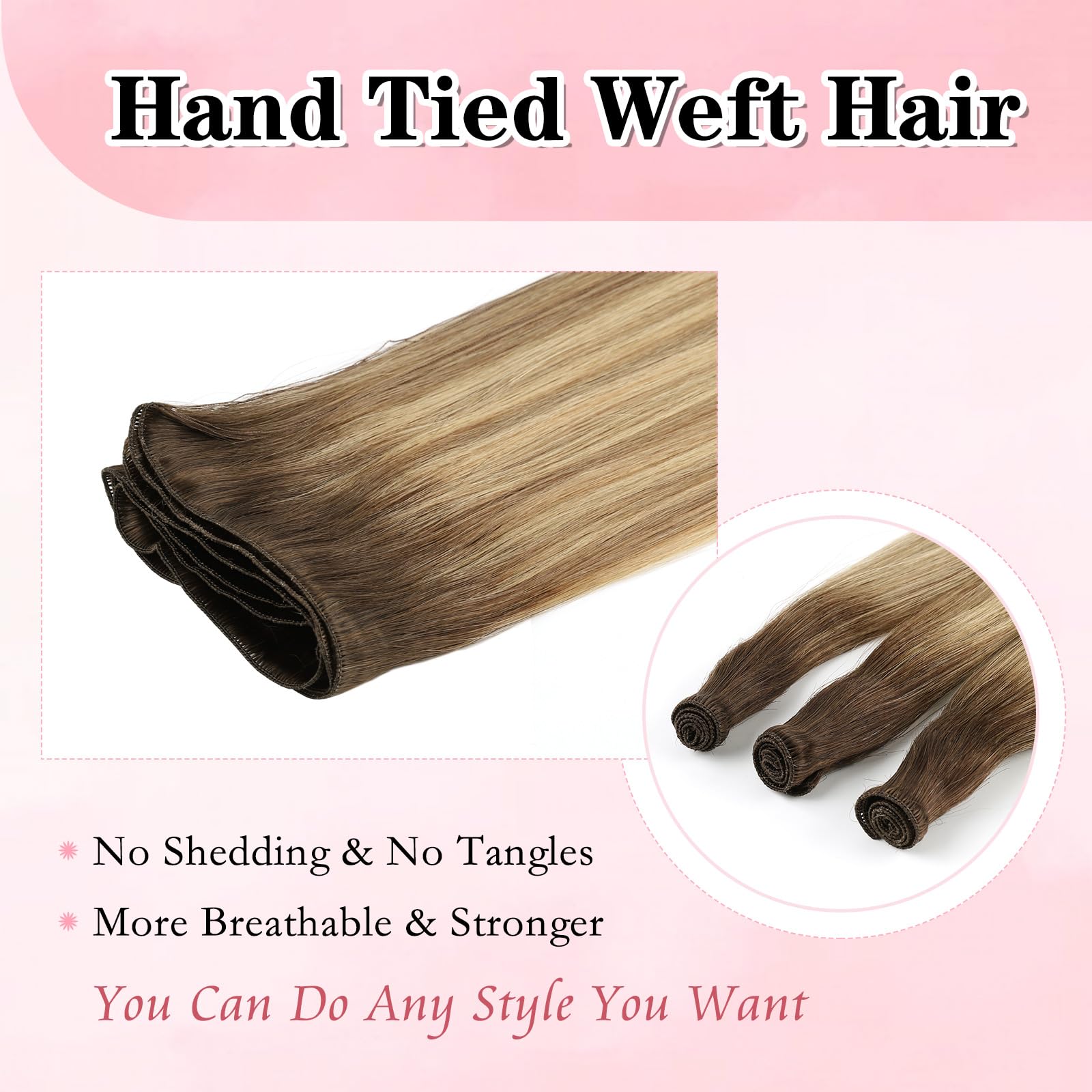 ABH AMAZINGBEAUTY HAIR Sew in Hand Tied Weft Hair Extensions, Rooted and Highlighted Human Hair - Image 2