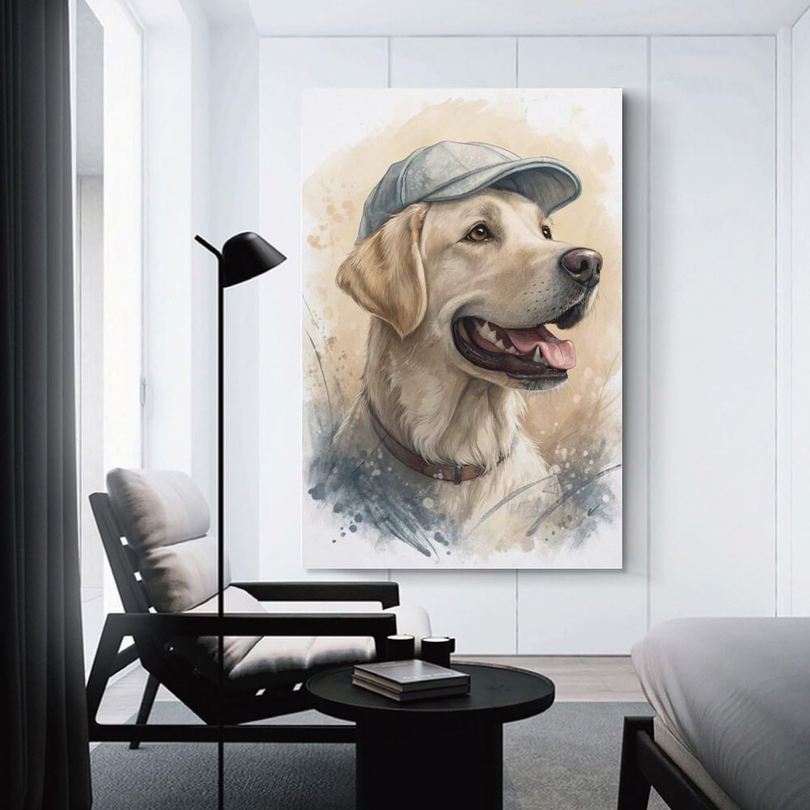 Junmoney Canvas Wall Art Labrador Retriever Wearing A Cap, 24x36inch(60x90cm), for Corridors, Hallways Or Apartment Entries, Decorative Canvas Styling for Entry Areas