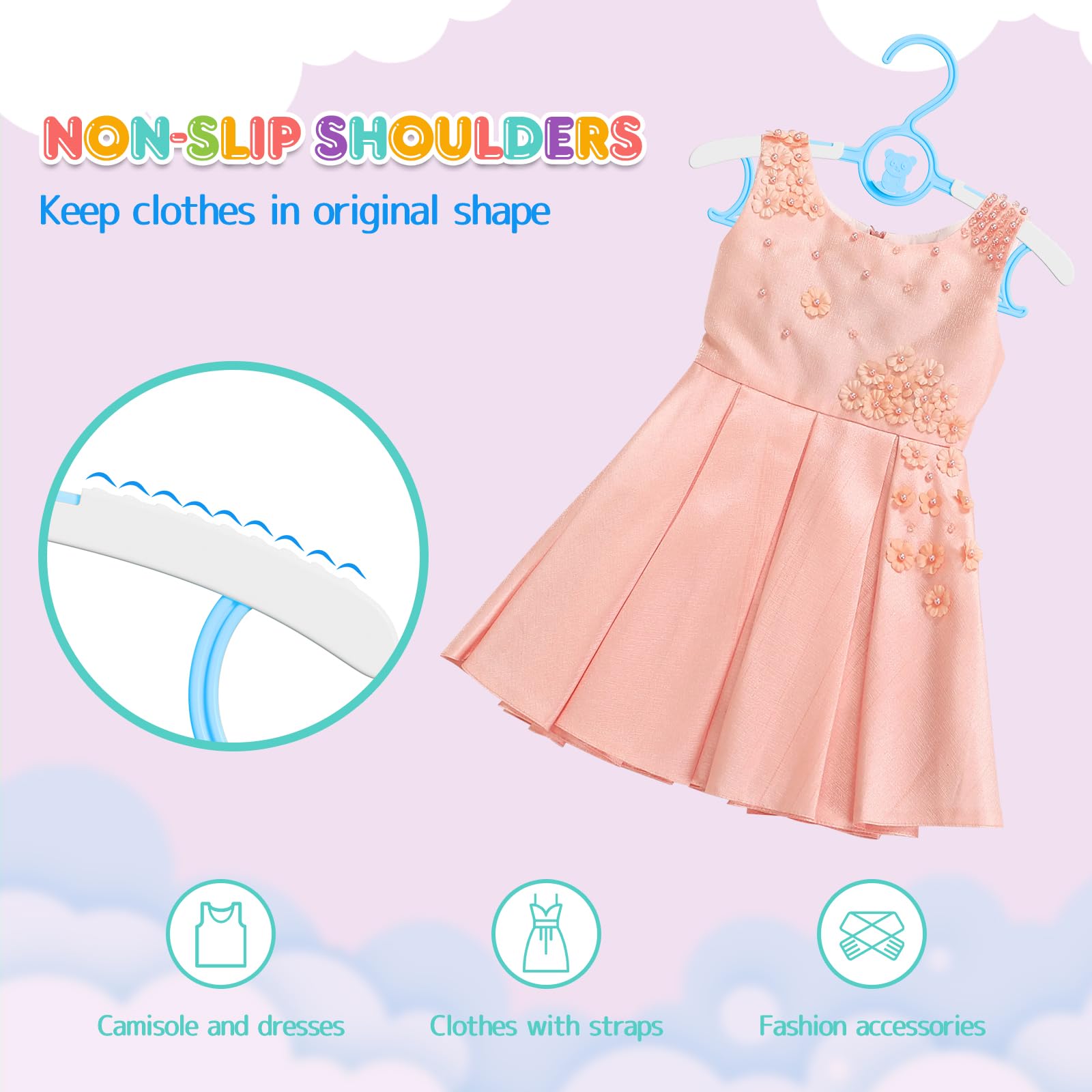 Perchas para bebés, perchas extensibles para niños de 11 a 14 pulgadas, paquete de 60, perchas antideslizantes para niños, perchas apilables para ahorrar espacio, perchas infantiles para