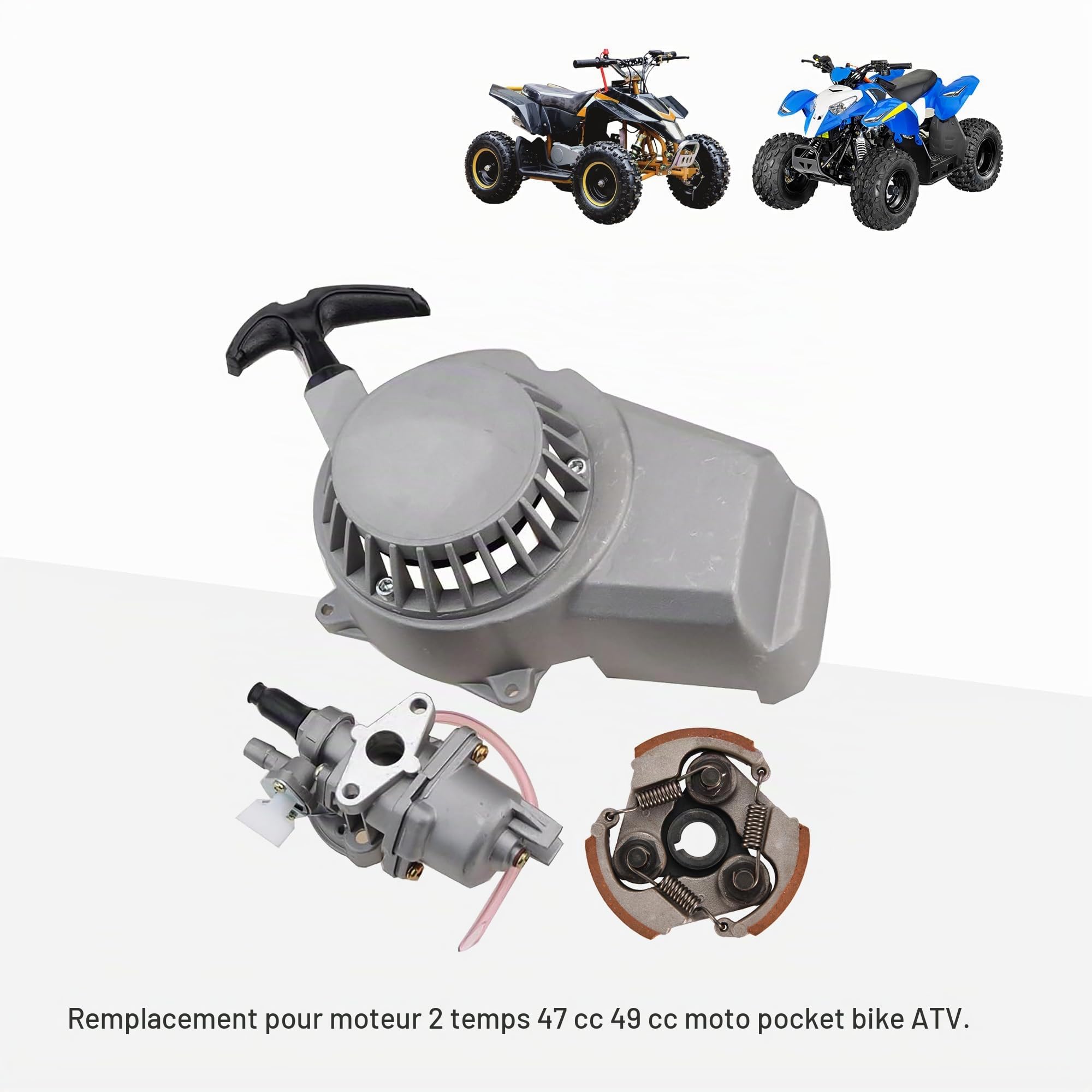 GOOFIT 13mm carburateur avec Corde démarrage Tirez Démarreur Lanceur et raccord 2 Temps Embrayage et Accessoires Remplacement pour 47CC 49cc Pocket Bike ATV Quad Go Kart