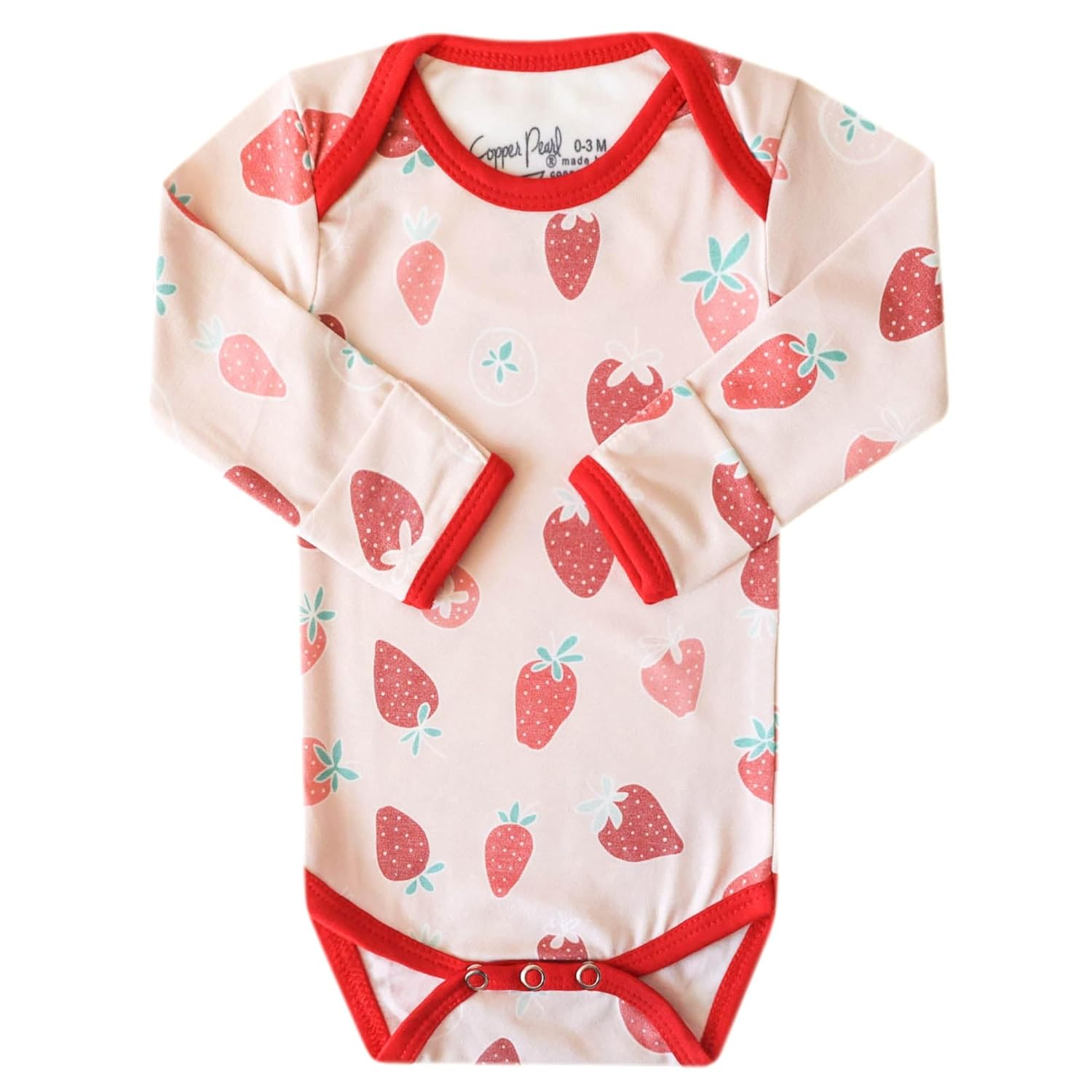 Copper Pearl Long Sleeve Bodysuit Baby: Ultra Soft Baby for Newborns, Boys, and Girls - Stylish, Comfortable, Overlap Shoulders, Premium Knit Fabric - 0-3 Months, Strawberry