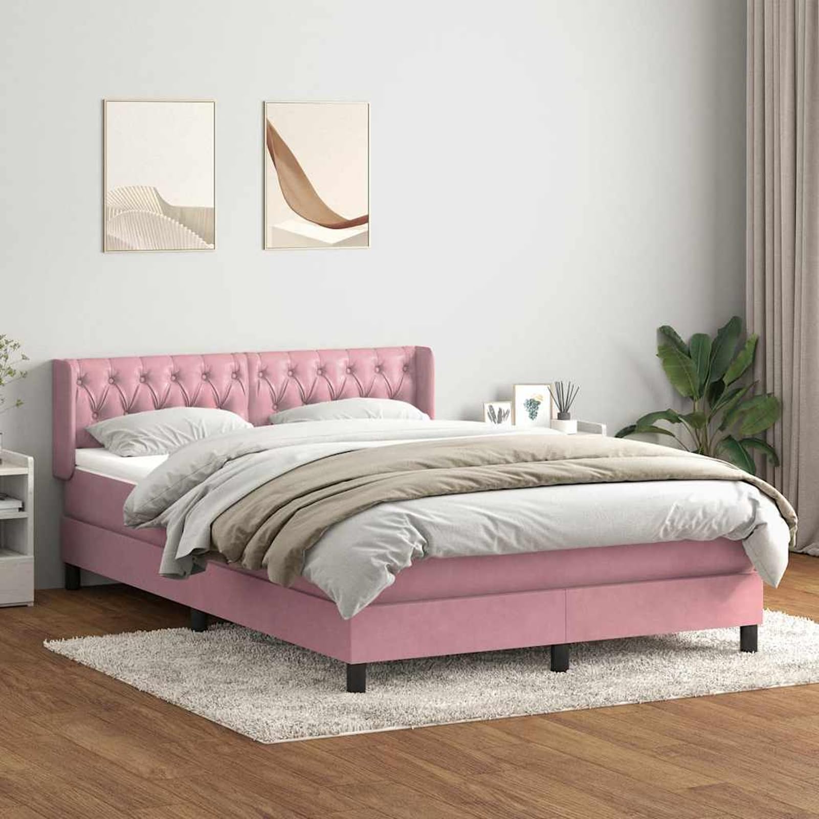 ATOMSTACK MAKER Letto a molle, rosa, 140 x 220 cm, con materasso a molle insacchettate, testiera in velluto regolabile in altezza, coprimaterasso traspirante e lavabile, per camera da letto e camera