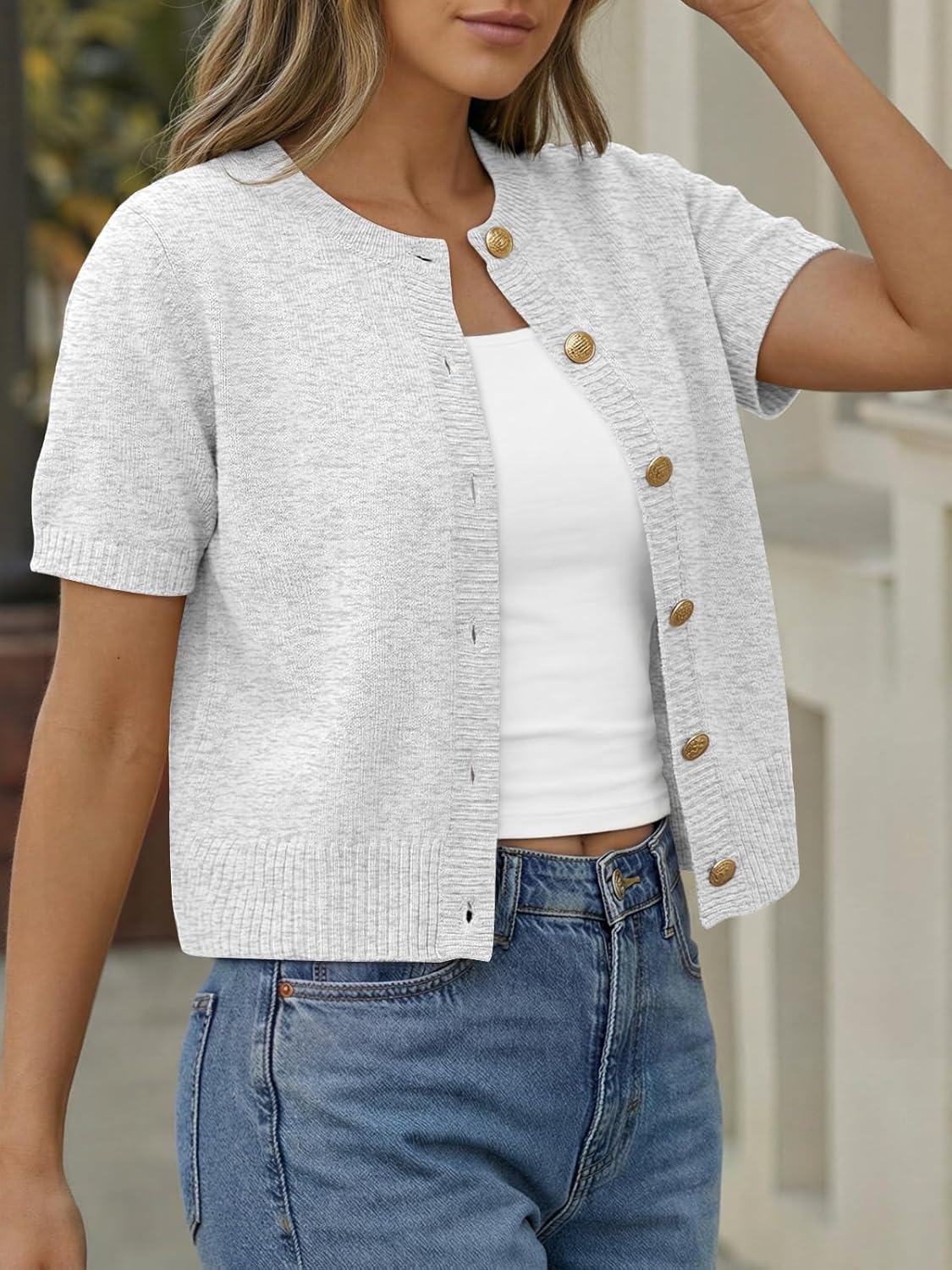 Trendy Queen Short Sleeve Cardigan Sweaters for Women Cropped Tops Summer 2026 Spring Outfits Cute Casual Y2k Fashion Clothes - Image 3