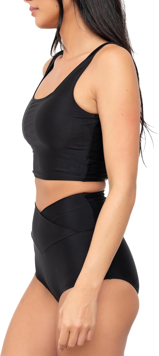 Coral Reef Swim Tankini Swimsuits for Women - Square Neck Tankini Top & High Rise V-Cut Bikini Bottom-Black (XXS-3XL) - Image 3