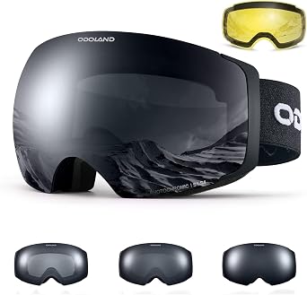 Odoland Magnetic Photochromic Ski Goggles Interchangeable with 2 Lens