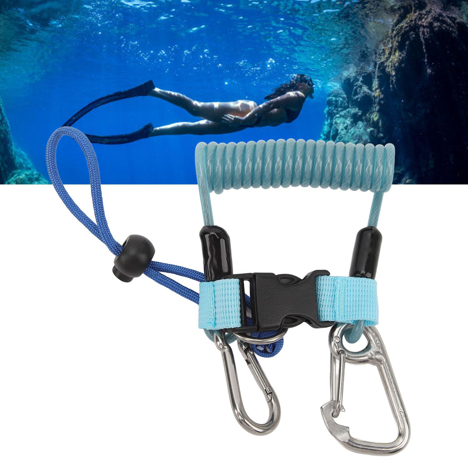 VGEBY Gancio per barriera corallina, corda flessibile per fotocamera subacquea anti-smarrimento, corda a molla per gancio barriera corallina