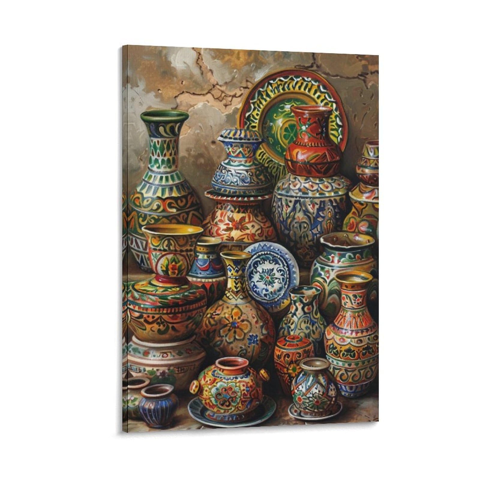 Wjwart Pakistani Pottery Print, Canvas Poster Wall Art Decor Print Picture Paintings For Living Room Bedroom Decoration 12X18inch(30X45cm)