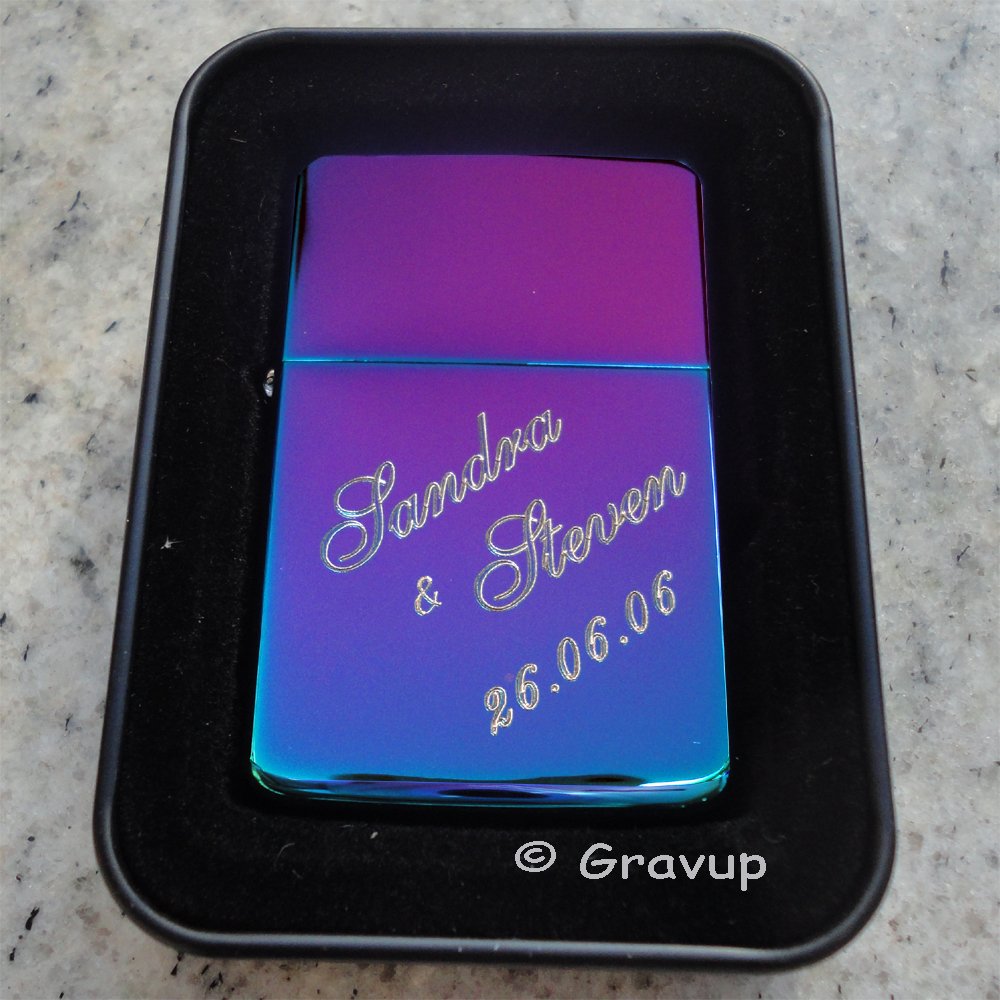 Regenbogen-Laser Gasfeuerzeug Mit Gravur – „Ich Liebe Dich“ + Persönlicher Text, Jetflamme, Messinggehäuse