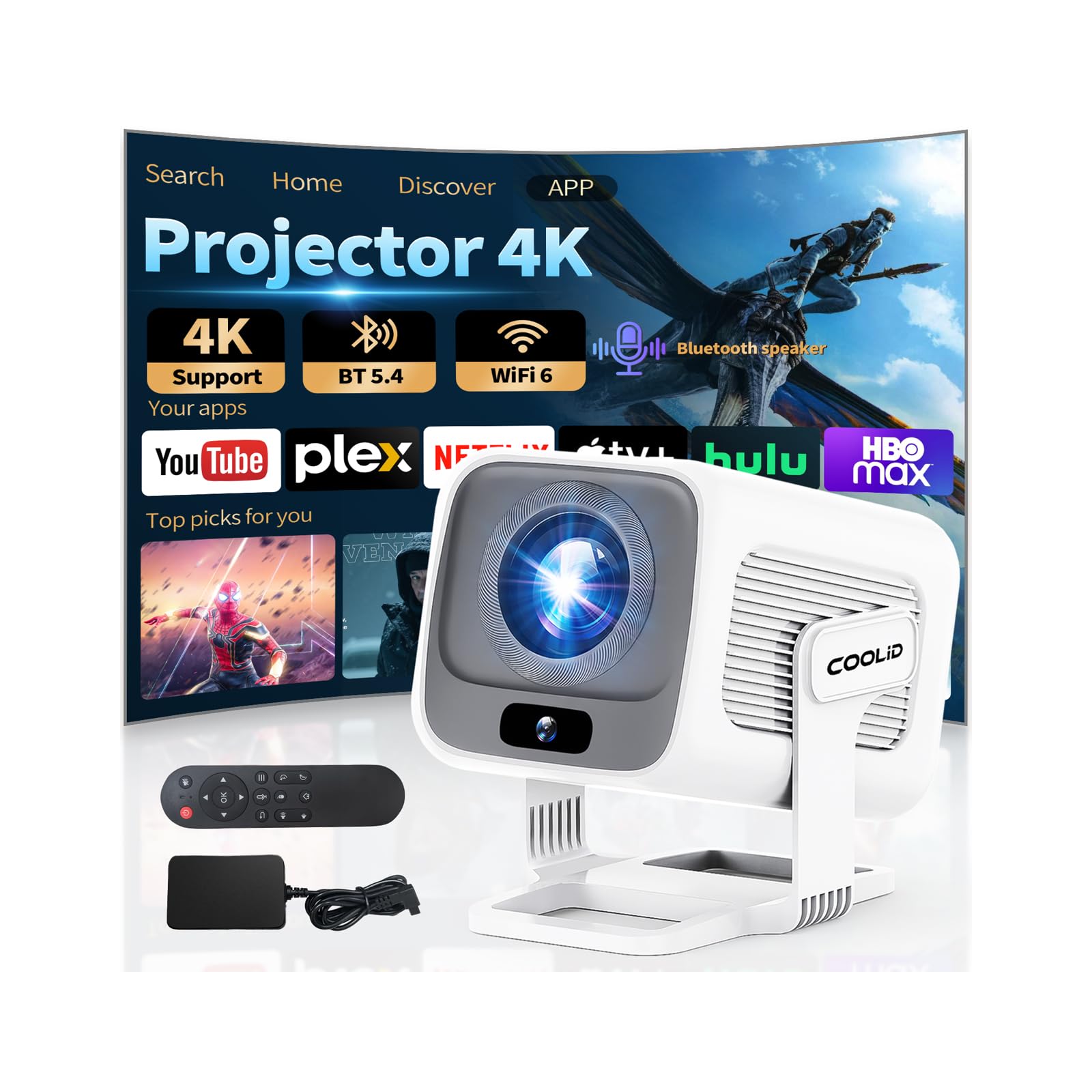 [Built-in App] Mini Projector 1080P FHD 4K Support Projector with Mouse Portable Projector with WiFi and Bluetooth 180° Adjustable Auto Keystone Smart Projector 4K