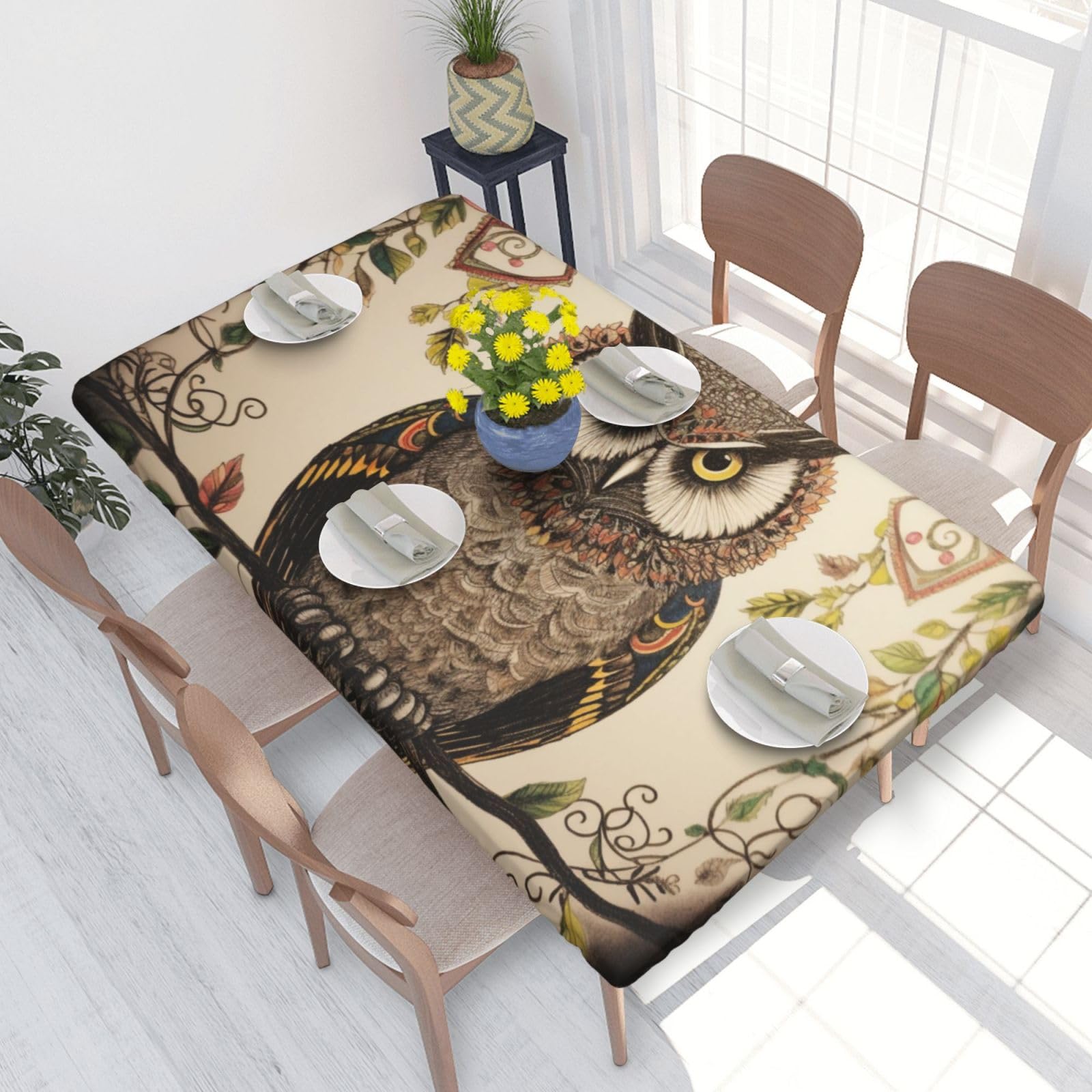 WPKJU Owl Beliefs Printed Tablecloths 4ft Rectangular Table Covers Washable Polyester Decorative Table Cloth for Dining Table Picnic Wedding