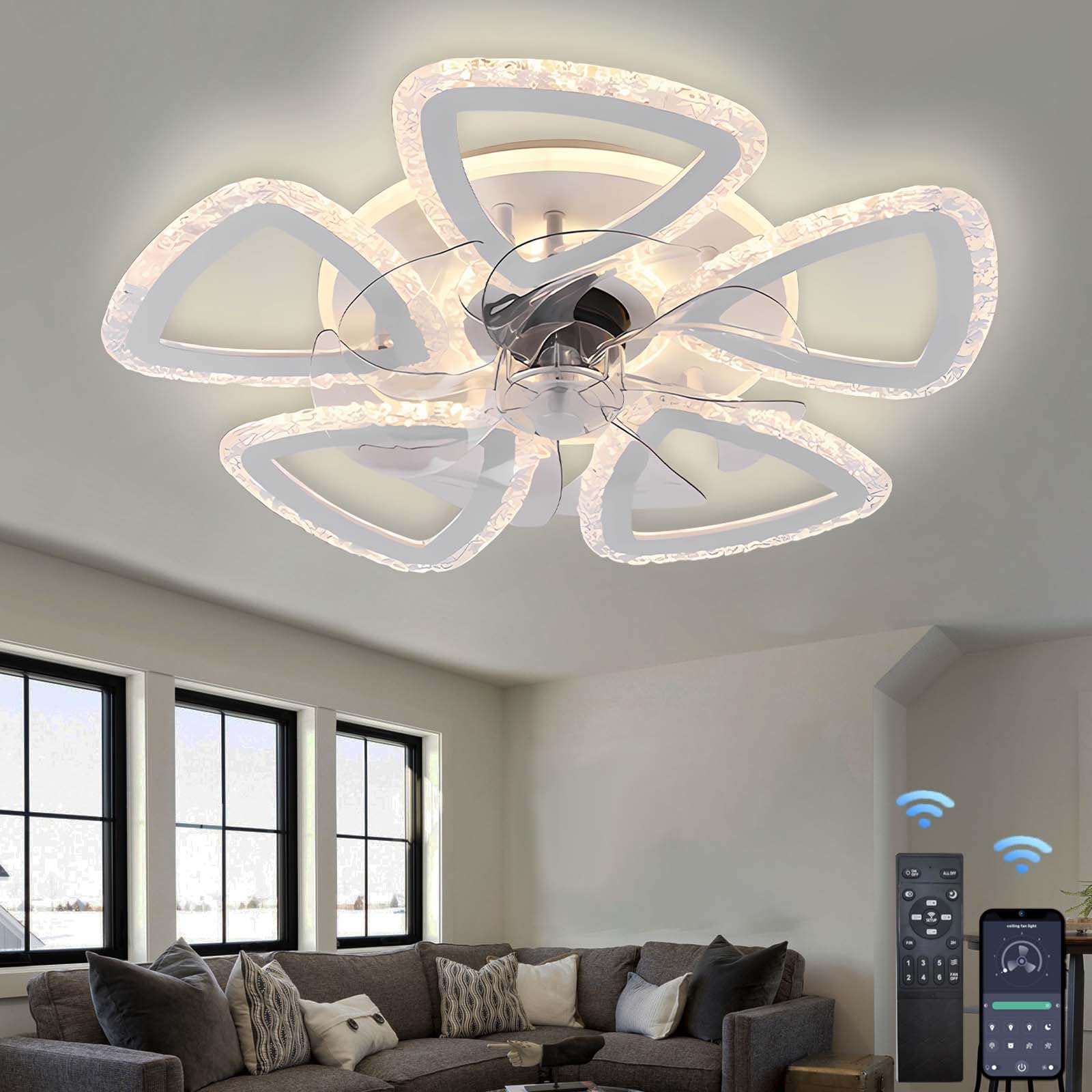 HXYSXHJUO Ceiling Fans with Lights and Remote, Lamps,6 Speeds, Reversible DC Motor,Quiet Fan for Living Room