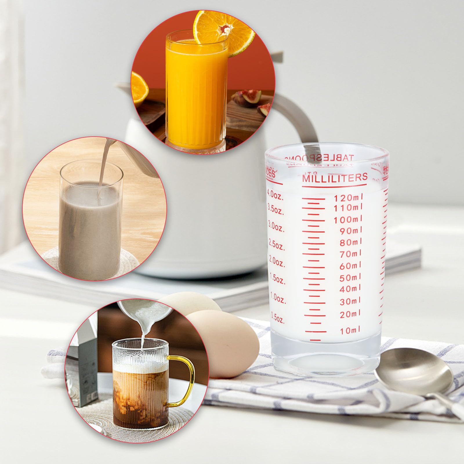 Dokeno Mini kubek z miarką 4OZ/120 ml, szkło stopniowe z wagą, wytrzymałe kubki, mały szklany kubek miarkowy do kuchni, baru, wódki, koktajl, tequila