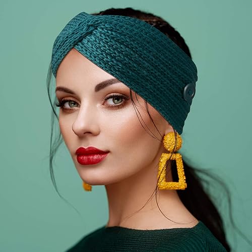 Miniatura 3 de 8 diademas de punto de invierno para mujeres, diademas trenzadas de invierno, calentadores de orejas de ganchillo para mujeres y niñas, Negro,