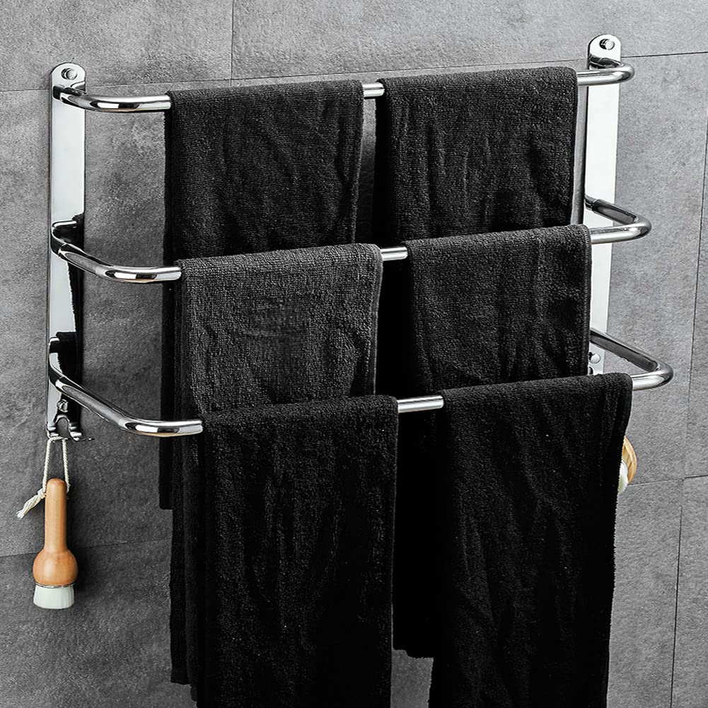 Portasciugamani in acciaio inossidabile senza trapano a 3 livelli per portasciugamani per bagno cucina e servizi igienici, 50cm Argento