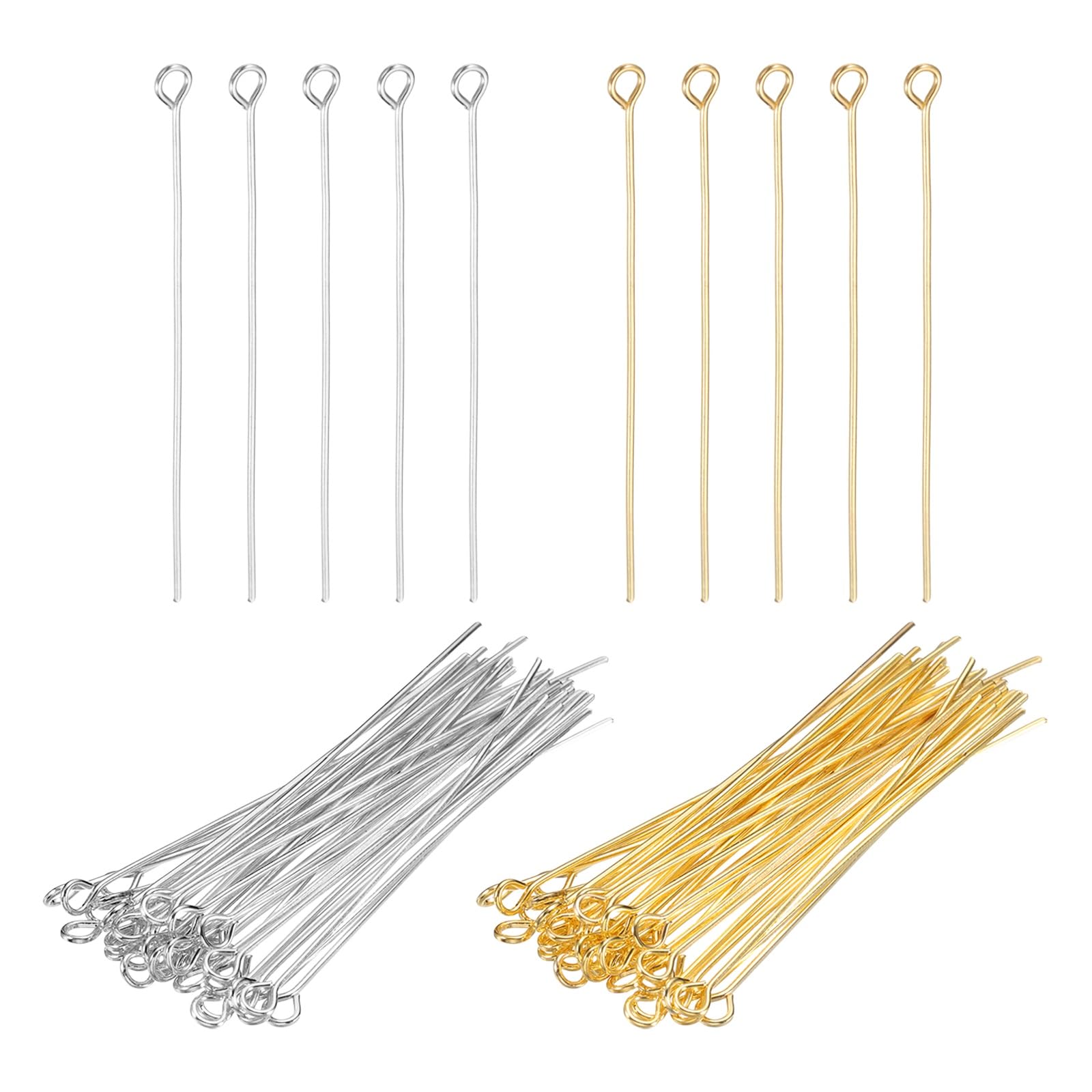 PATIKIL 2 Inch Eye Pins, Jewelry Making Headpins Straight Pins Findings Bendable for DIY Craft Bracelet Necklace Earring Pendant Making Supplies-400Pcs(Silver Gold)
