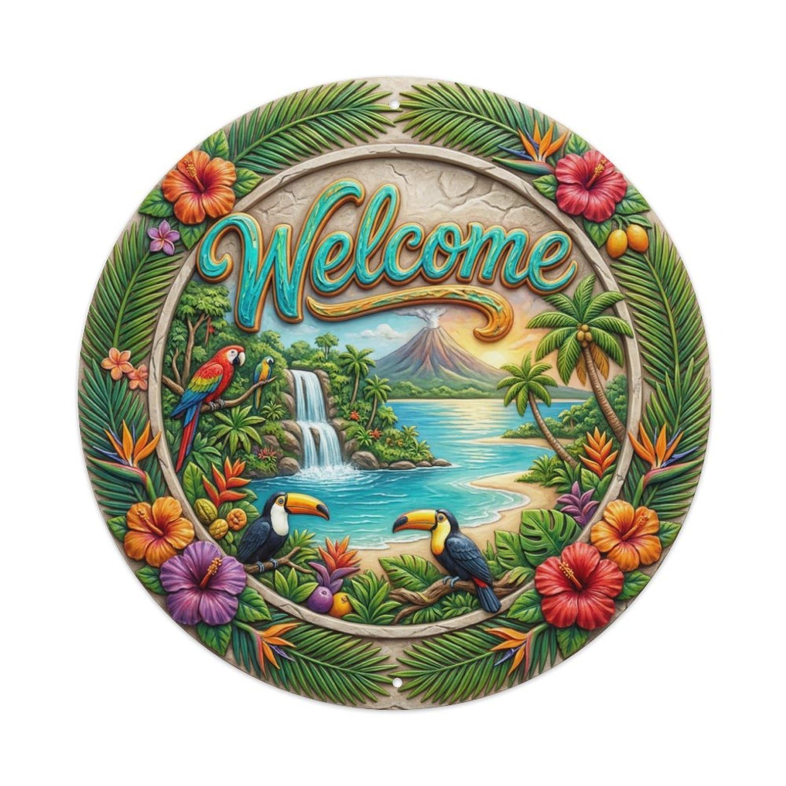 Tgrcjimh Style Metal Tin Sign Tropical Splendor Welcome Vibrant Life