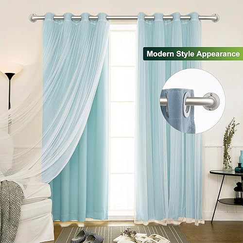 Miniatura 4 de TANGWIN Barras de cortina envolventes de níquel cepillado, barras de cortina resistentes para ventanas de 48 a 84 pulgadas (4-7 pies), barra de