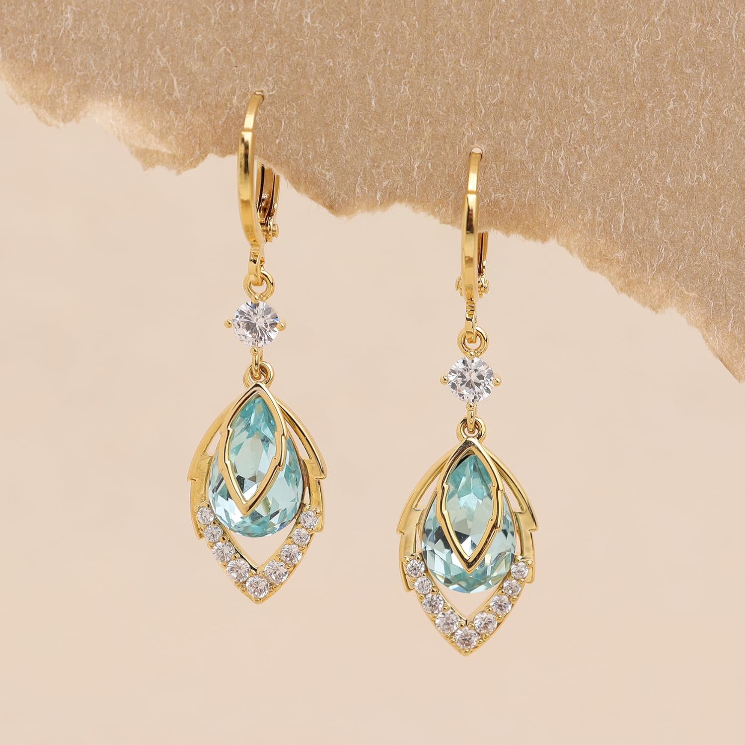 Gold Crystal Teardrop Dangle Hoop Earrings for Woman, Sparkly Statement Rhinestone Drop Dangling Huggie Earing Prom Wedding Accessories Fashion Jewelry Bridal Gifts - Image 4