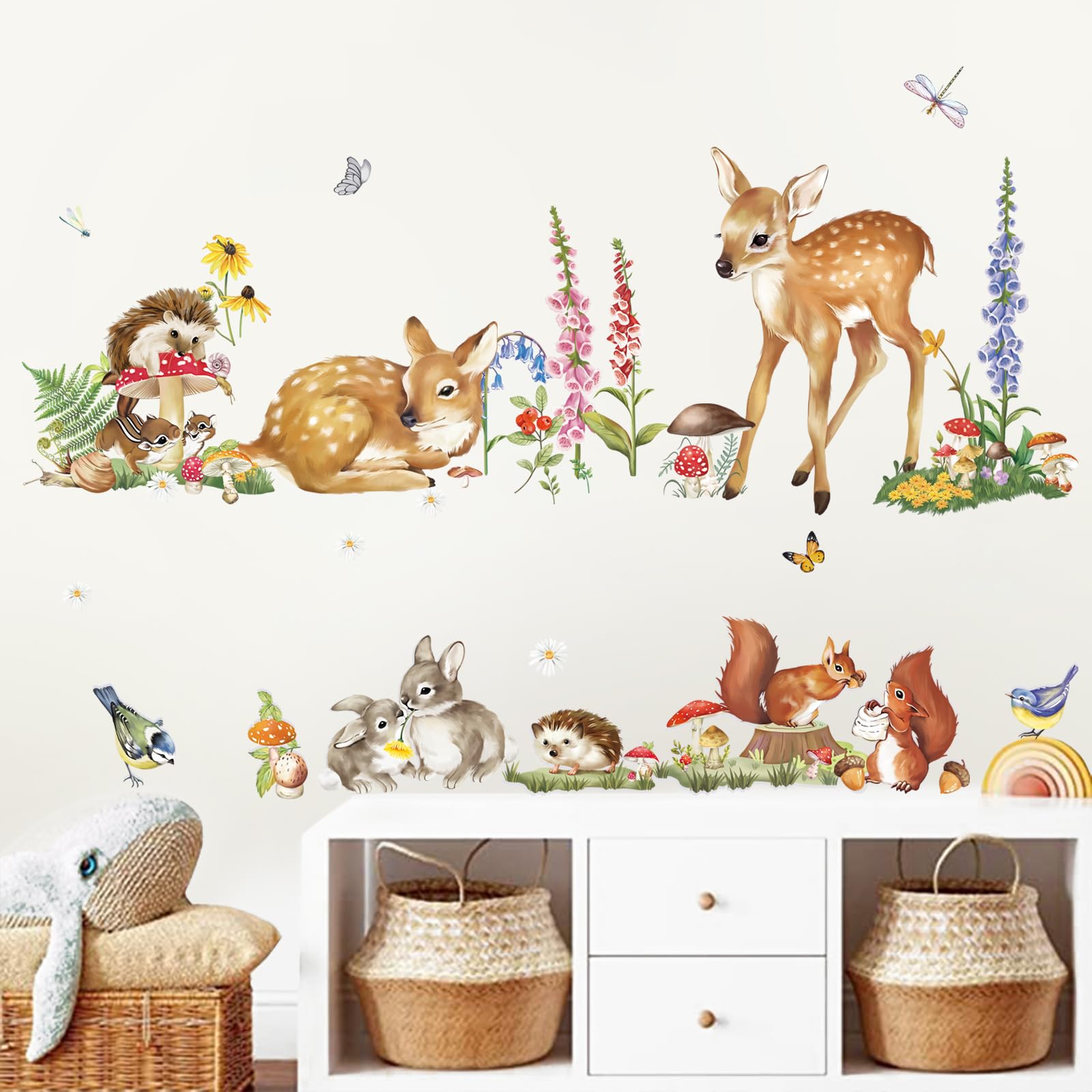 decalmile Woodland Animal Wall Decals Deer Rabbit Squirrel Wall Stickers Kids Bedroom Baby Nursery Wall Decor