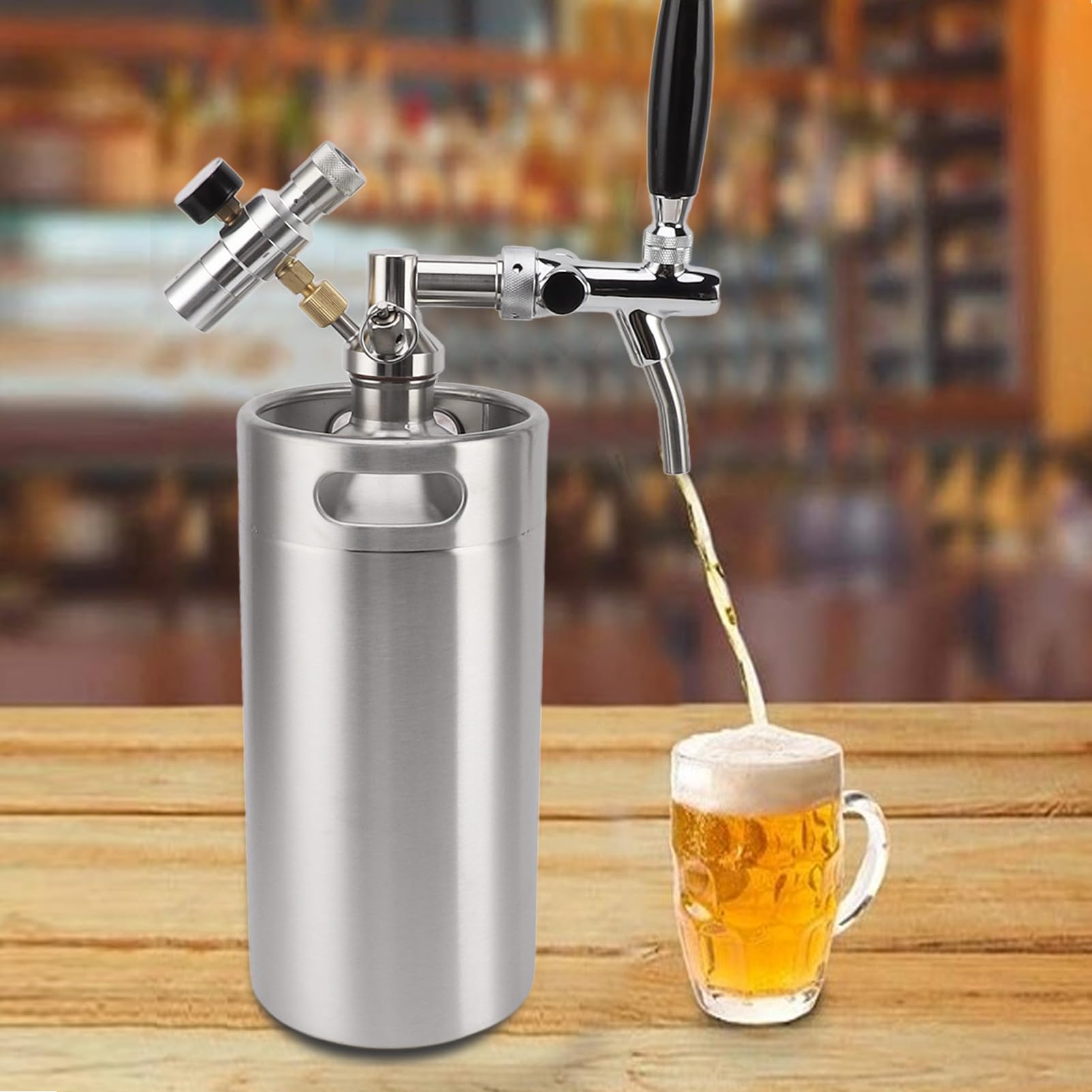 Mini Keg System - Coltivatore in acciaio inox da 3,6 l con rubinetto regolabile 60 psi, dispenser per birra e vino per feste ed eventi