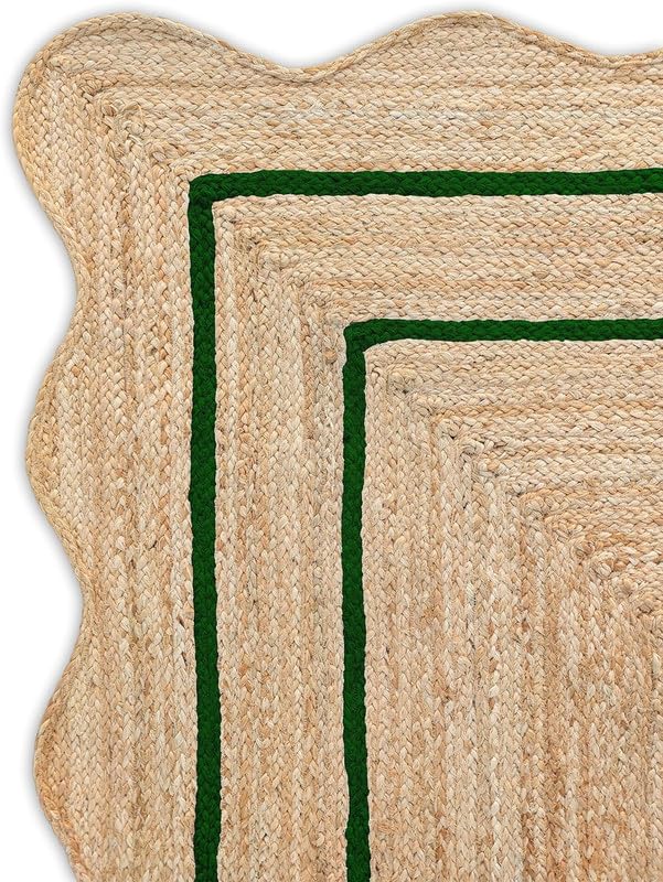 Tappeto in iuta intrecciata, 2,6 x 1,2 m, bordo verde