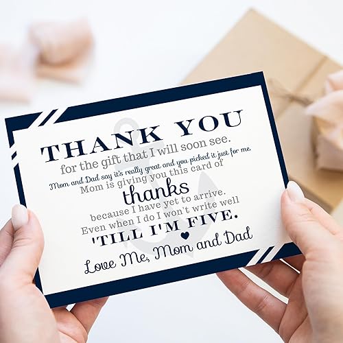 Miniatura 3 de Tarjetas náuticas de agradecimiento para baby shower con sobres (paquete de 25) mensaje preimpreso de bebés niños con espacio personalizable para