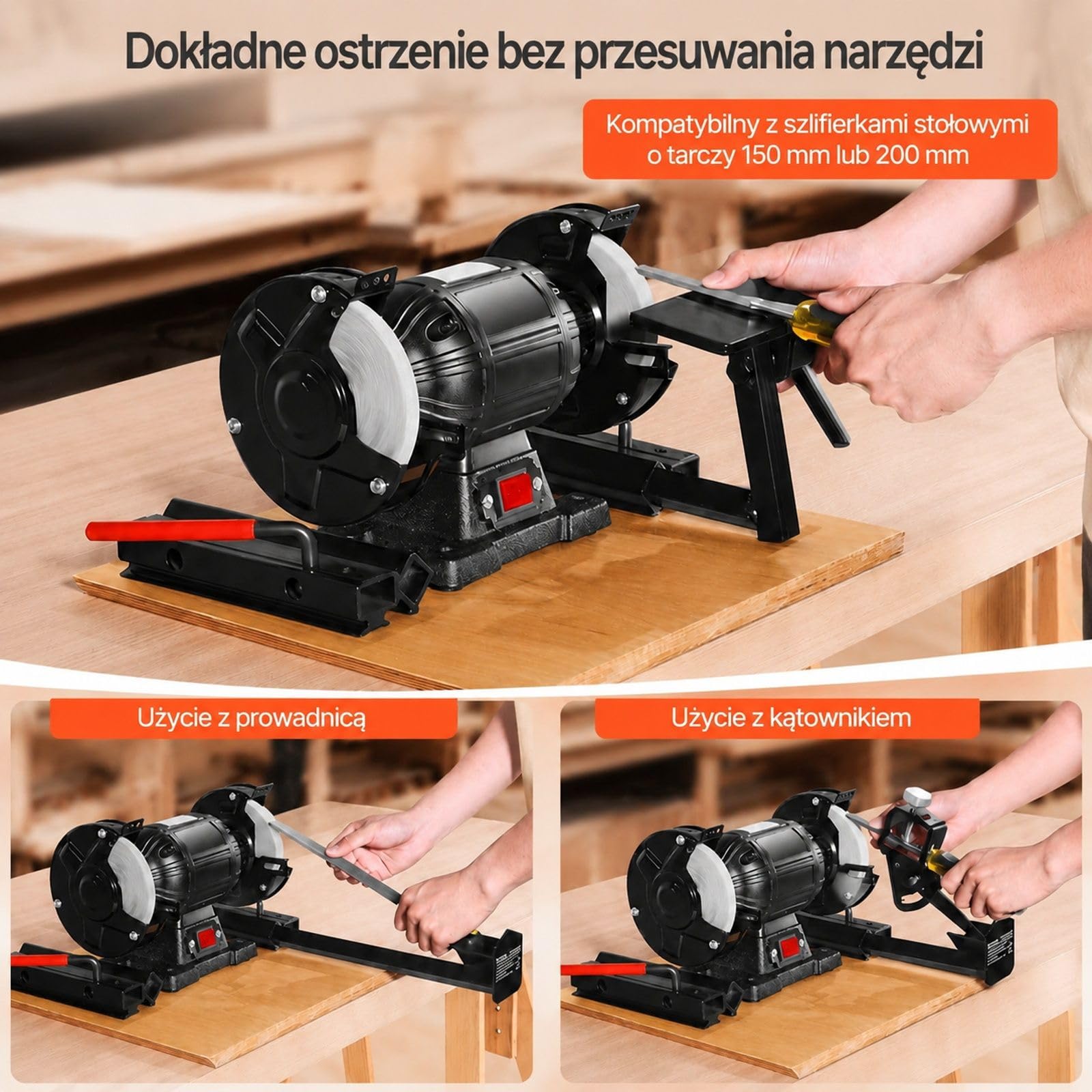 Przyrząd do ostrzenia na szlifierkę stołową z platformą i długim prętem podporowym do dłut, żłobaków, noży strugarskich, rzeźbienia, toczenia drewna
