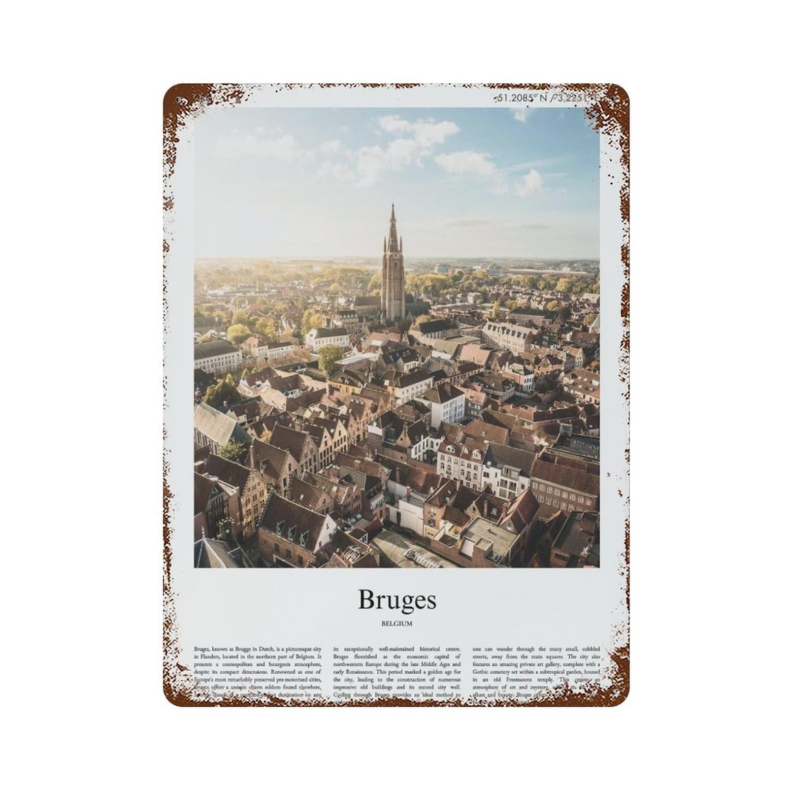 xiaoxiaoshen Bruges Belgium City Scenery Wall Decor Art Metal Tin Poster Modern Home Decor Art Home Bar Shop Decorations Vintage Sign 40x30cm