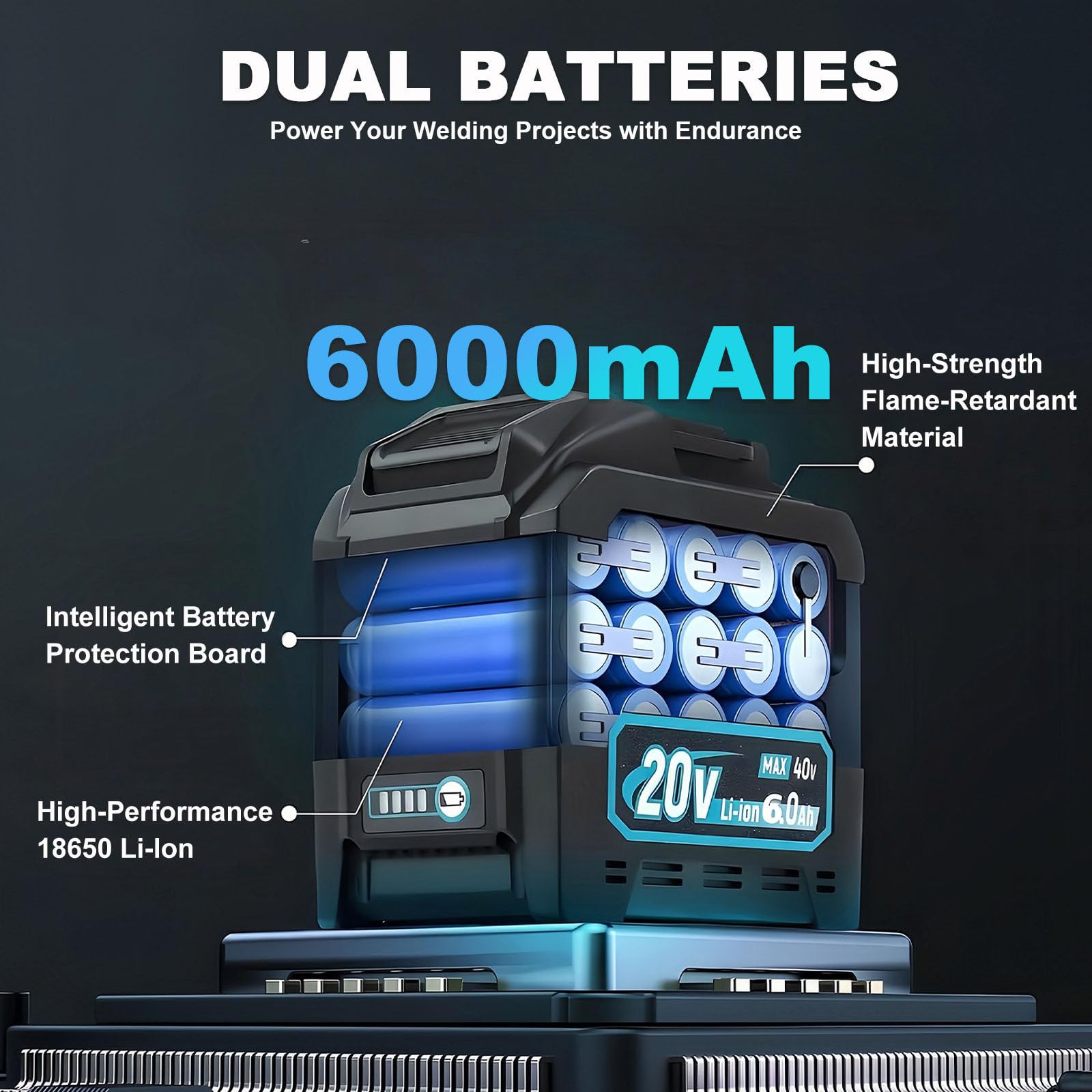 Saldatrice Elettrica Portatile 3000w 20v 6.0ah, A Batteria per Metalli da 2 A 10mm di Spessore, Accessori per Ingegneria E Manutenzione