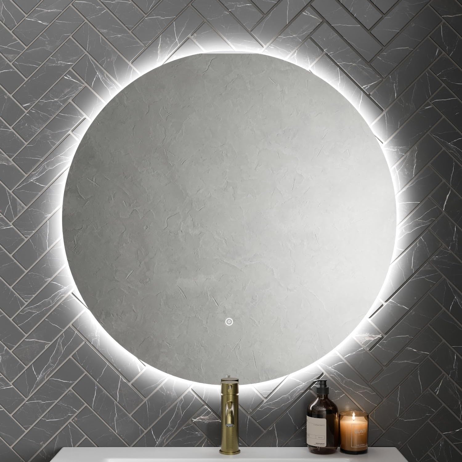 BAYSTONE® 800 x 800mm Bathroom Mirror with LED Lights Wall Mounted Demister Backlit Illuminated Mirrors For Bathrooms, Mains Powered, Touch Sensor