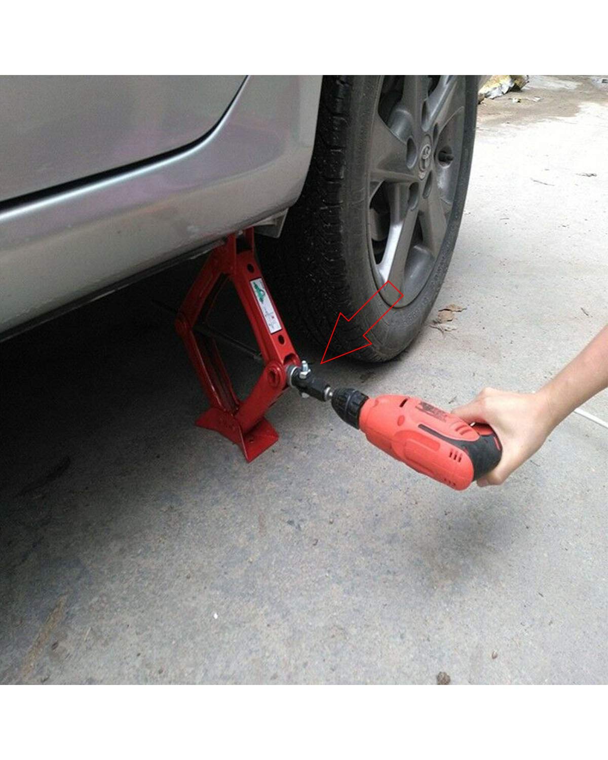 Adaptateur de cric ciseau pour perceuse de voiture, cric de nivellement universel haute résistance pour une utilisation avec clé à choc 1,27 cm pour voiture, camping-car, remorque