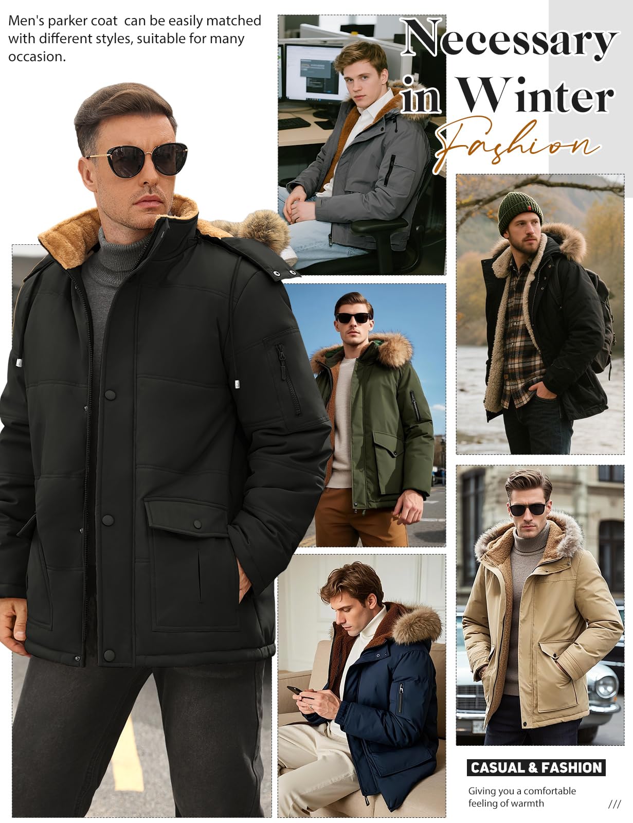 Lonya Parka Hombre Invierno Repelente al agua Chaqueta Forro Polar Giacca Cálido Abrigos Cortavientos Casual Giacche con Cappuccio