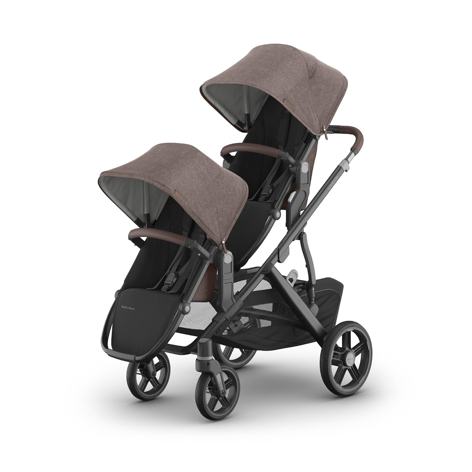 UPPAbaby Vista V3 Stroller + RumbleSeat V3 - Convertible Single-to-Double Stroller System- Toddler Seat, RumbleSeat Accessory, Adapters Included - Owen (Mocha Mélange/Carbon Frame/Chestnut Leather) - Image 1 of 6