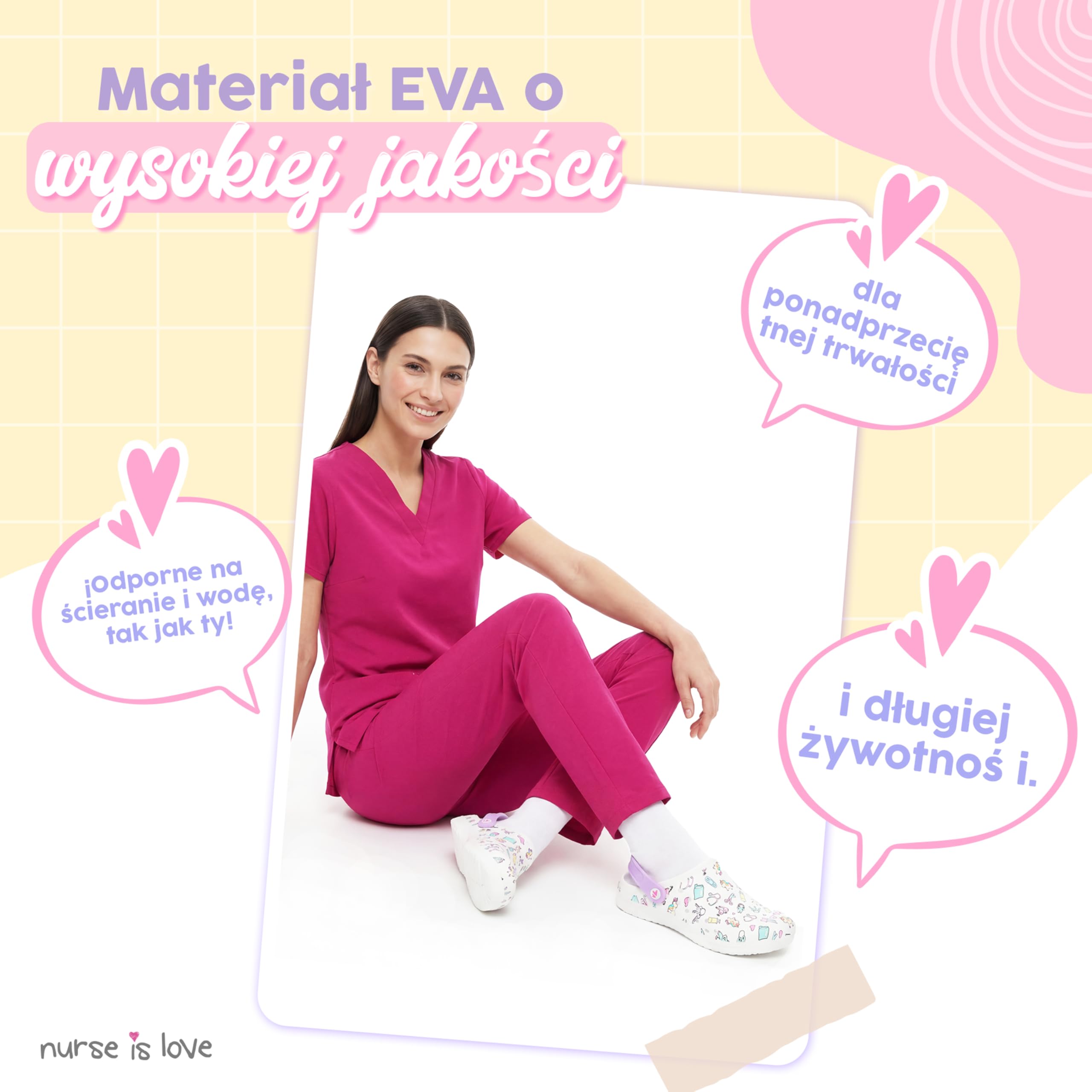 Nurse is Love Chodaki zdrowotne - Ortopedyczne buty zdrowotne z zabawnymi wzorami | prezent dla pielęgniarki