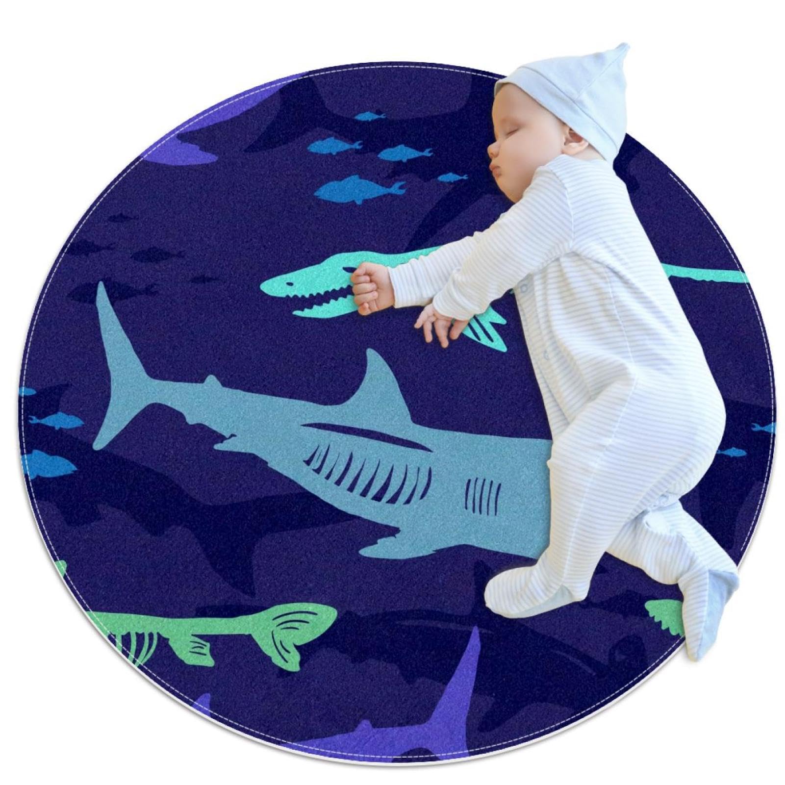 Tapis de salle de bain motif squelette requin camomille rond pour chambre
