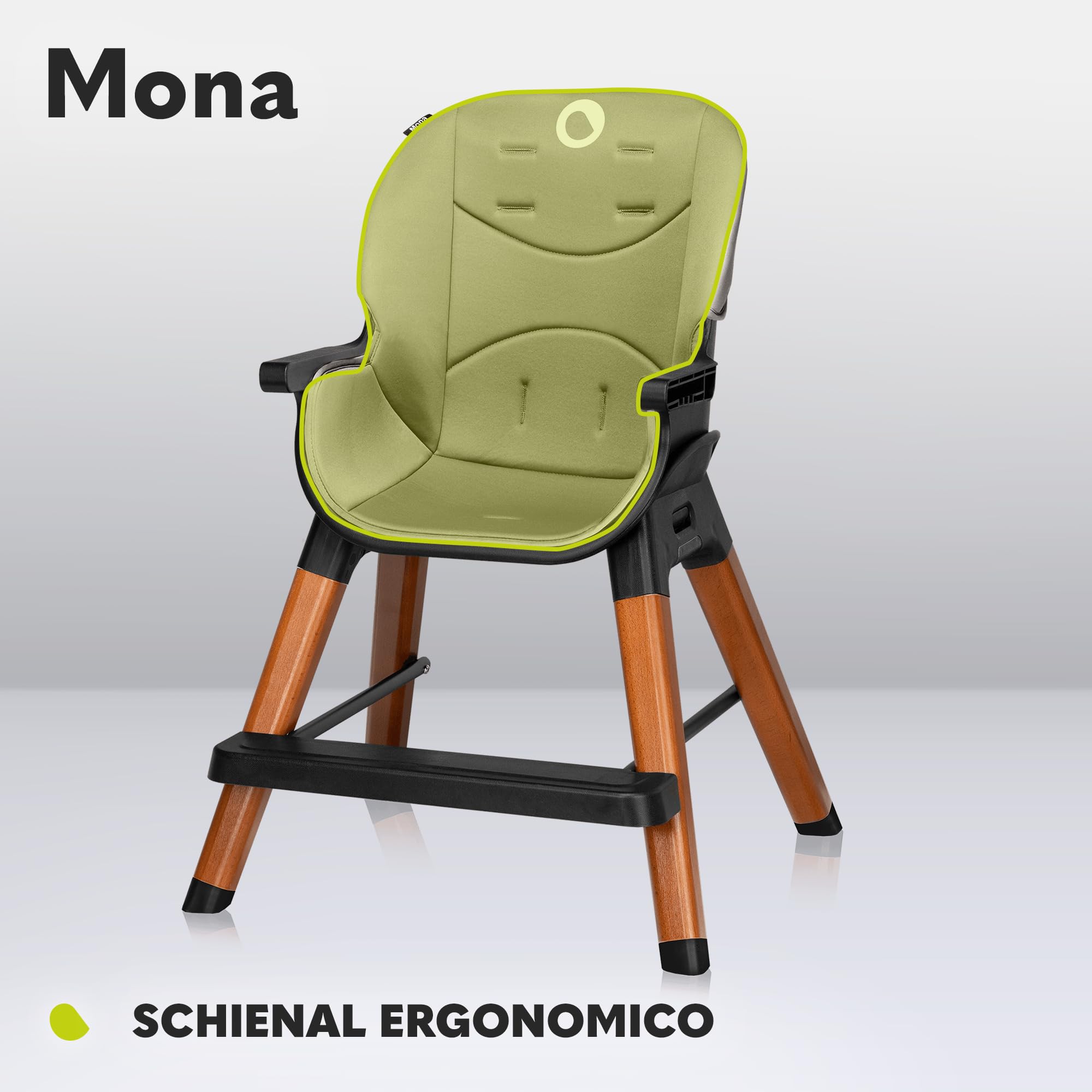LIONELO Mona Seggiolone Pappa Evolutivo 4 in 1 da 6 Mesi a 75 kg | Vassoio Rimovibile, Cinture a 5 Punti, Poggiapiedi, Feltrini Antiscivolo, Bordi Arrotondati, Sedia e Sgabello