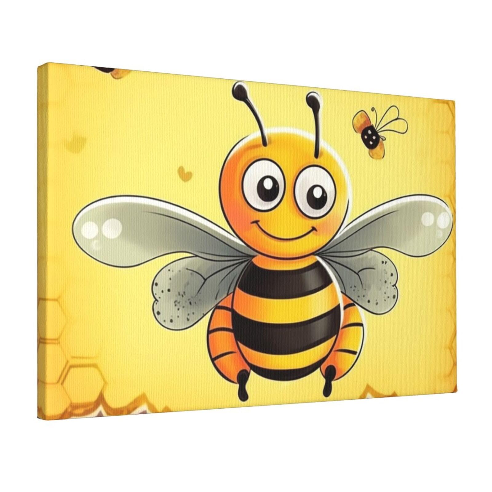 KLOPH Bee on the square Canvas Wall Art for Living Room 12"x18" Modern Artwork Painting for Bathroom Hanging Canvas Prints Aesthetic Wallart for Bedroom Kitchen Office Wall Decor