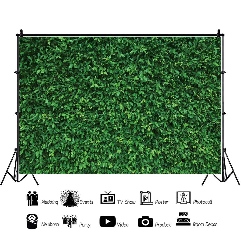 Toile de fond avec feuilles vertes - Toile de fond murale pour mariage, fête d'anniversaire, fête prénatale, fête prénuptiale, Nouvel An - Bannière pour photographie - 1,8 x 1,8 m