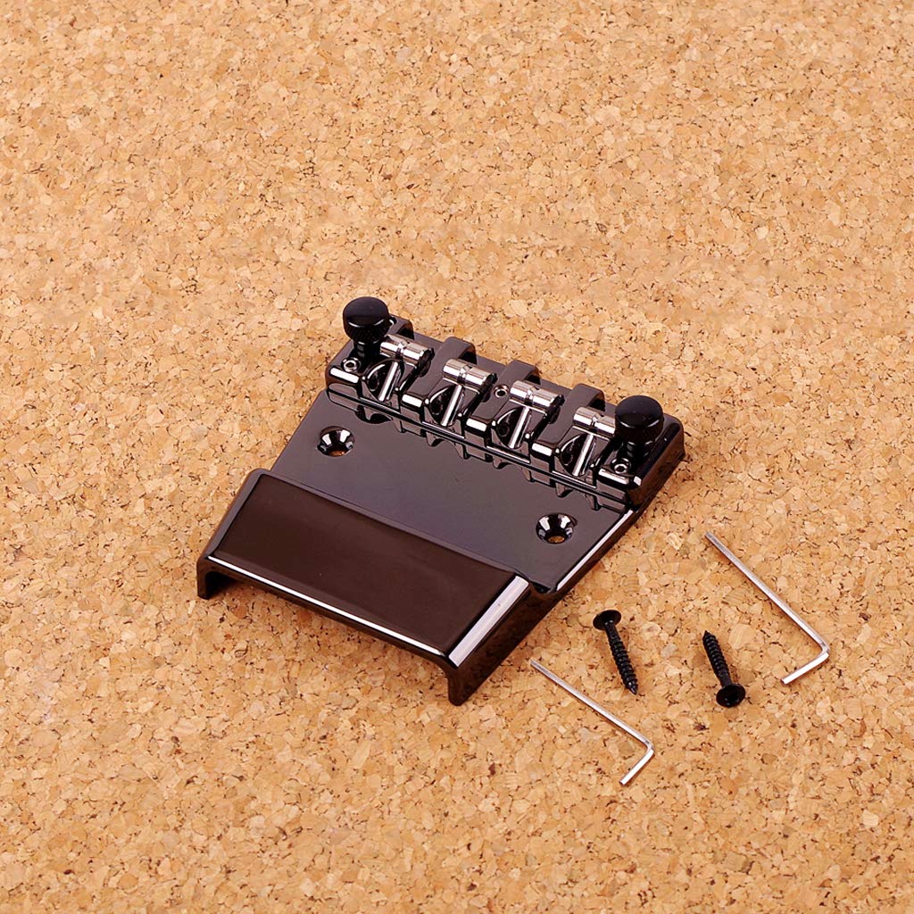 Alnicov Puente de bajo, guitarra eléctrica Reparación de puente de bajo con espárragos y llaves para bajo de 4 cuerdas o guitarra en forma de zapato Negro