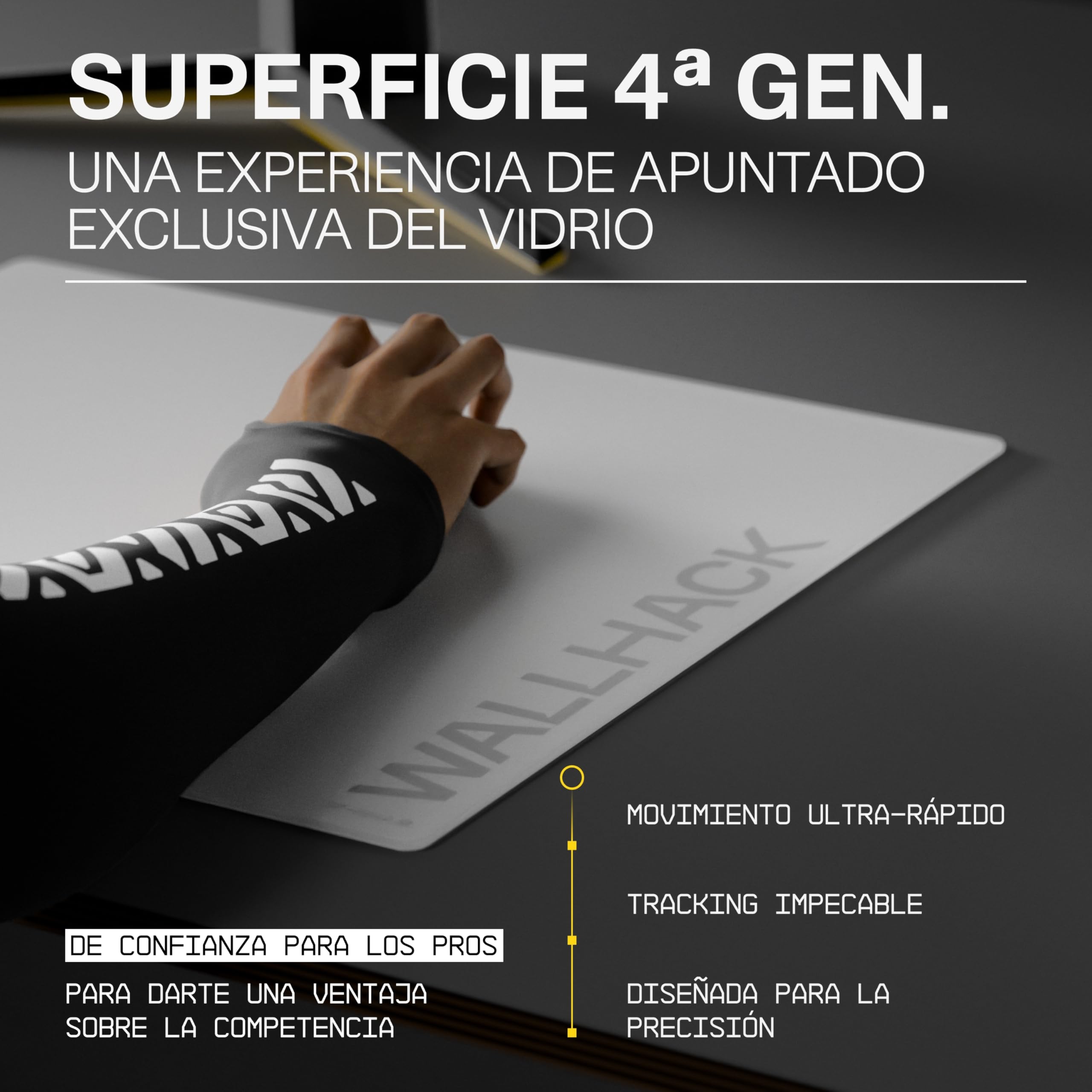 Wallhack SP-004A Alfombrilla de Vidrio para Gaming – Superficie Micrograbada 4.ª Gen, Gran Tamaño para Esports, Deslizamiento Ultra-Rápido con Control, Vidrio Templado, Resistente y Portátil | Blanco