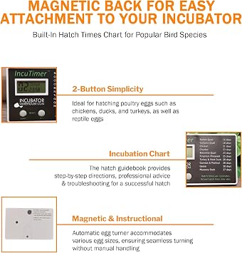 IncuTimer, Egg Incubator Hatch Timer, Countdown, 90 Day Maximum, Simple Setup