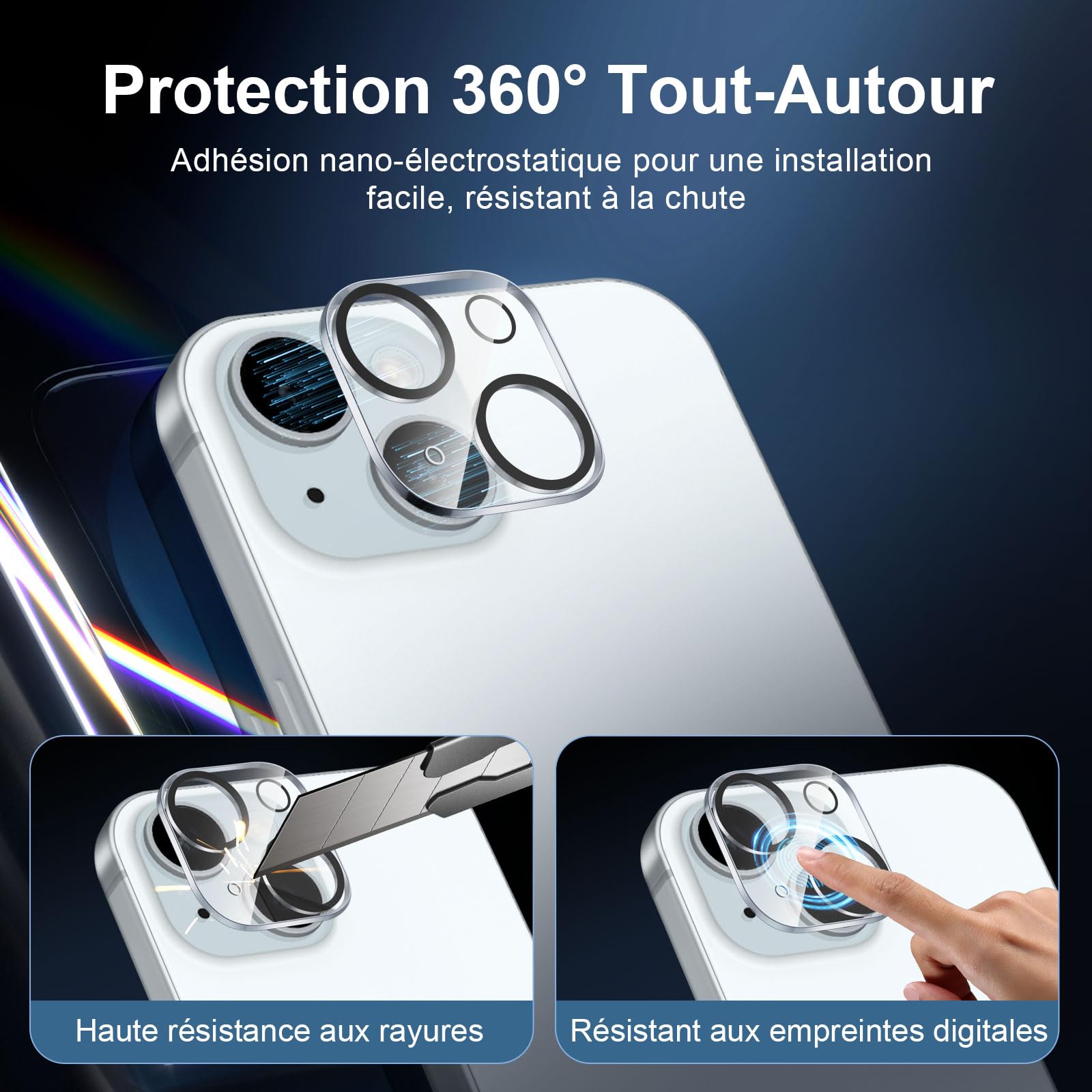 NEW'C Kit de 6, 3 x Verre Trempé pour iPhone 15 (6,1 Pouces) et 3 x Protection Caméra Arrière - Kit Outil d'Installation Facile + Bouchon Anti-Poussière -Anti Rayures - Ultra Résistant-HD Transparent