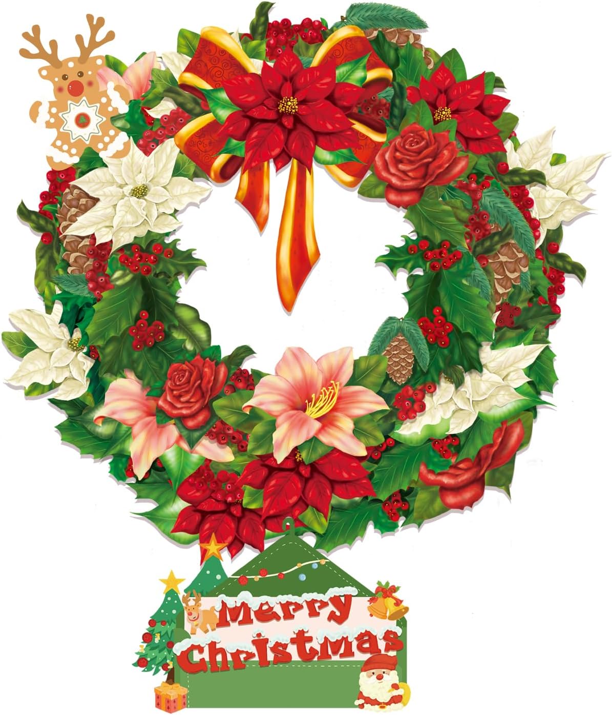 16 inch Airpark Paper Pop Up Christmas Wreath, Gift Cards, Greeting Cards, Flower Cards, 3D Winter Joy Floral Wreath, Life Sized Reusable Christmas Decoration for Xmas Party & Home Decor