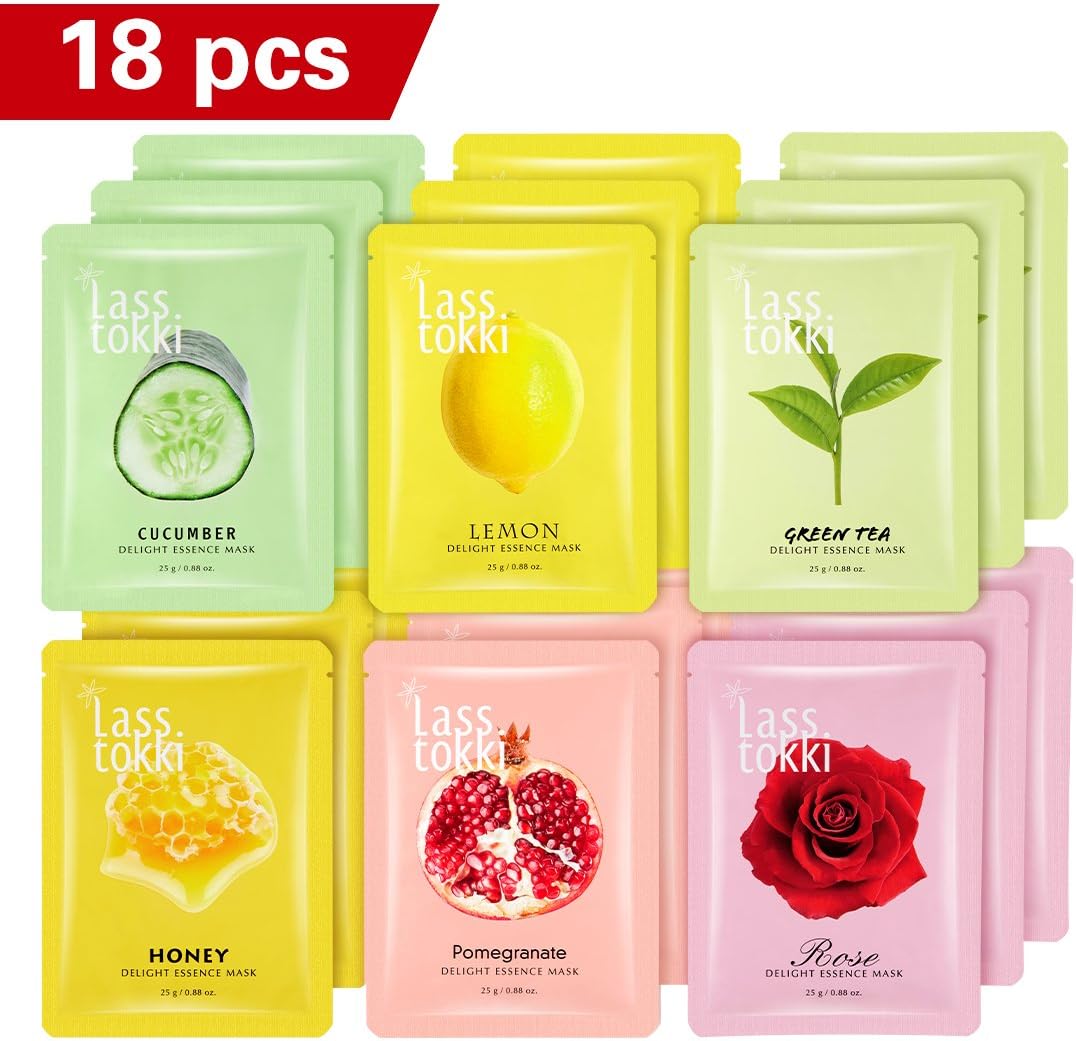 Lasstokki Korean Delight Crinum Lily Essence Facial Sheet Mask Watery Essence 18 pcs, Premium Quality, Moisturizing, Soothing, Calming 18 pcs