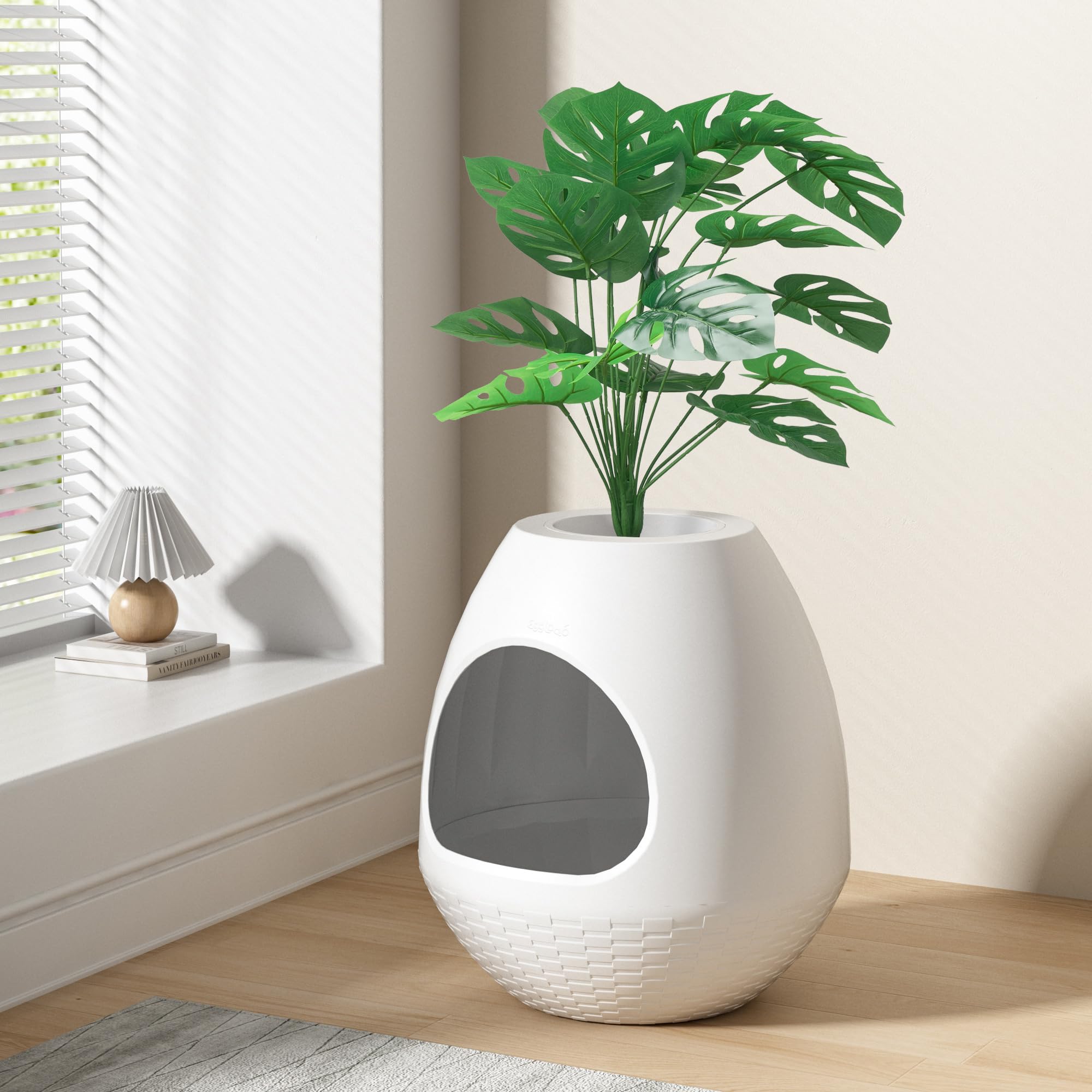 Verborgen Kat Kattenbak Plantenbak, Multifunctionele Kattenbak Meubels Kattenbak Met Deksel Huisdier Huis Geschikt Voor Grote Katten,Wit
