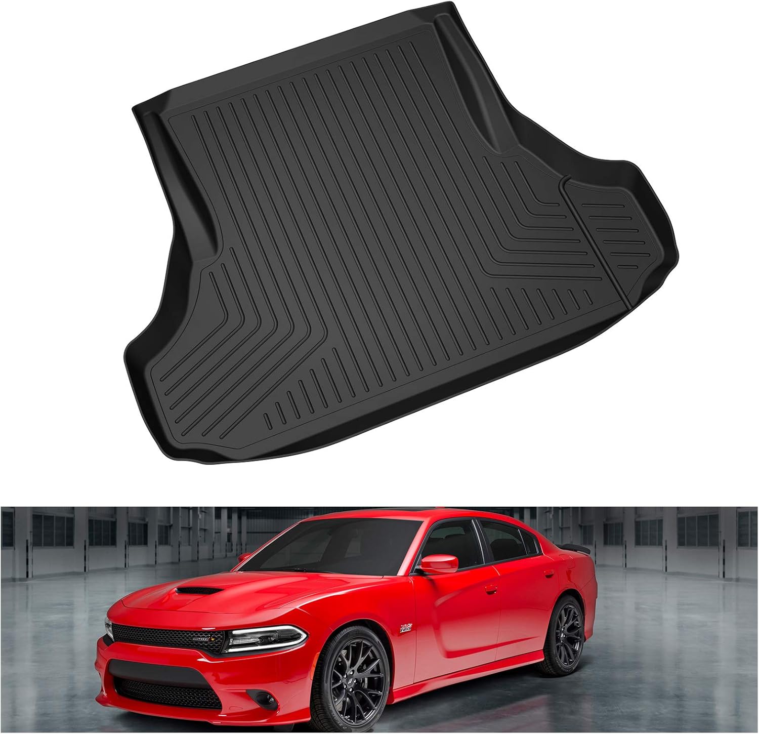 KIWI MASTER Cargo Mat for 2011-2023 Dodge Charger/Chrysler 300, Custom Fit All Weather Rear Cargo Liner, Heavy Duty TPE Tray Trunk Mat, Black