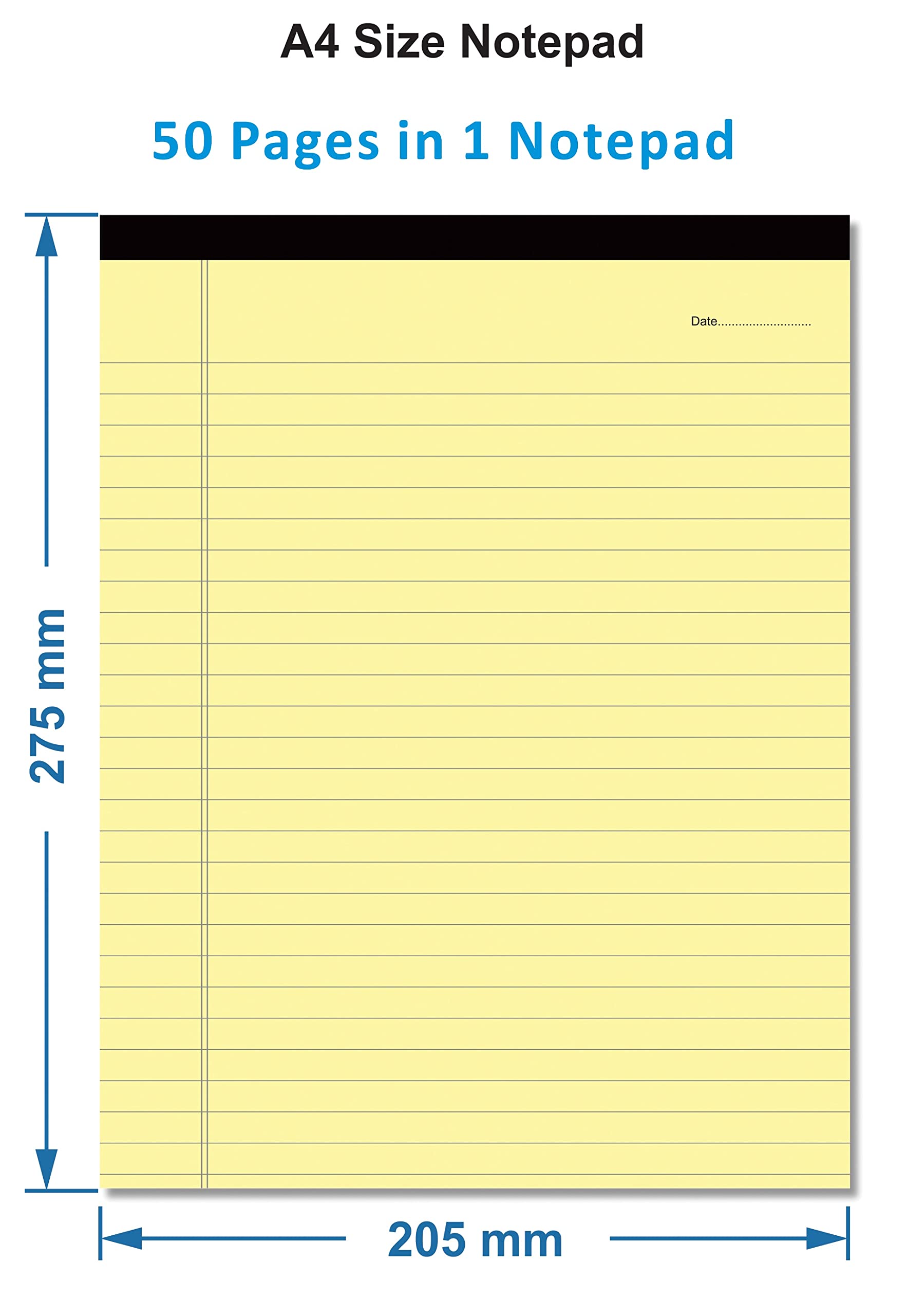 Clickedin - Bloc de notas de oficina, tamaño A4, 275 x 205 mm, con rayas anchas, paquete de 4 colores para escritura y blocs de notas
