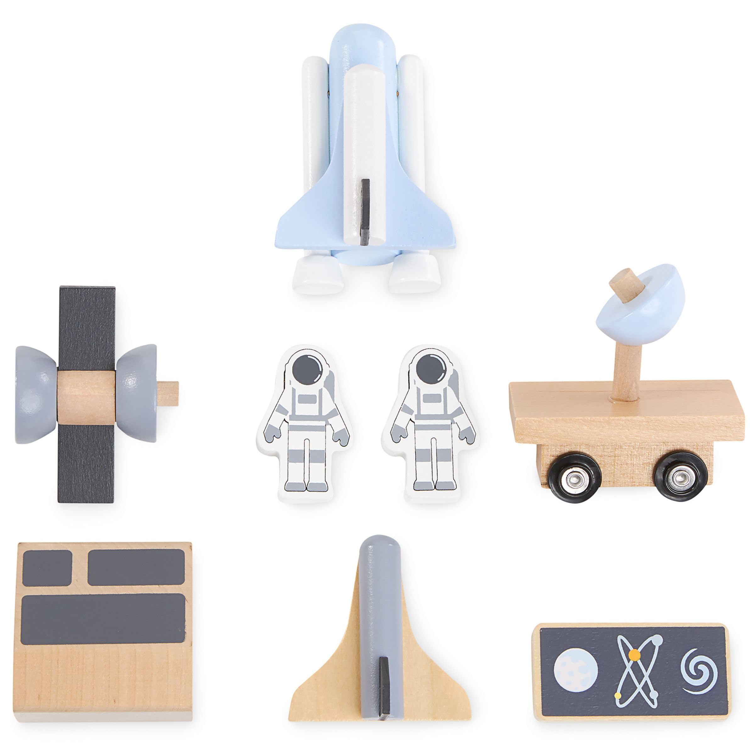 mamabrum Holz-Rakete Spielzeug Set mit Astronauten, Raumschiff & Weltraum-Zubehör - Pädagogisches Rollenspiel für Kinder ab 3 Jahren - Sicheres Holzspielzeug (8 Teile)